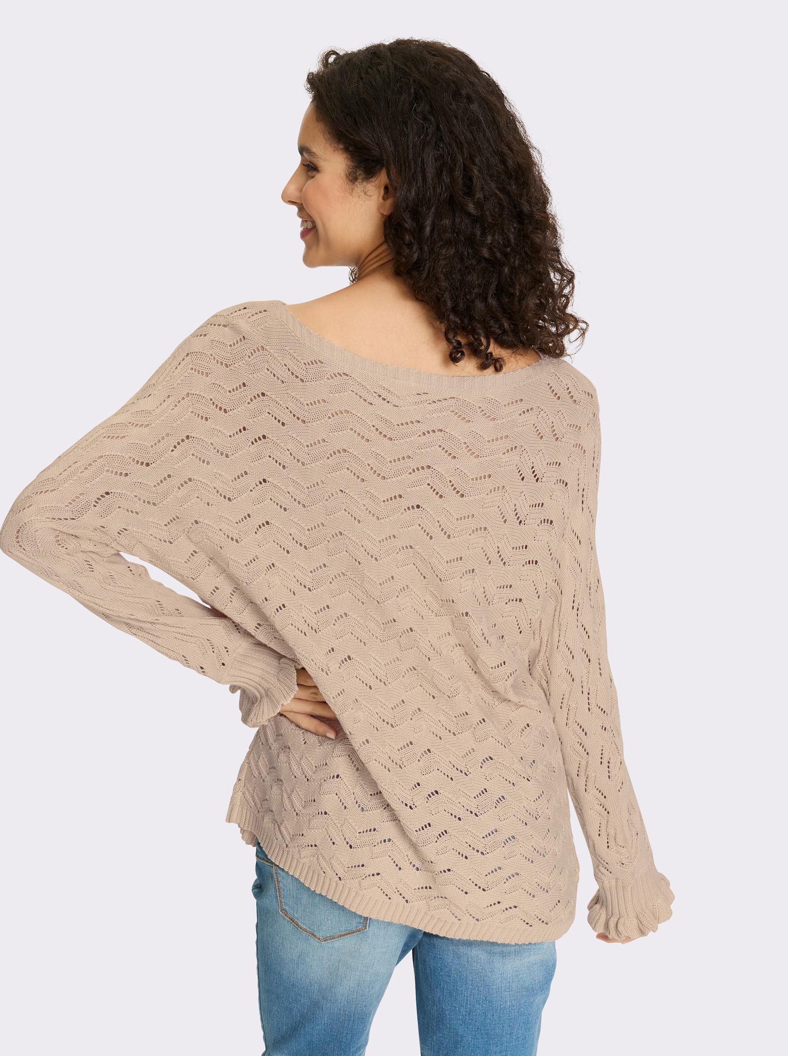 heine Ajourpullover mit Volants am Ärmel - sand