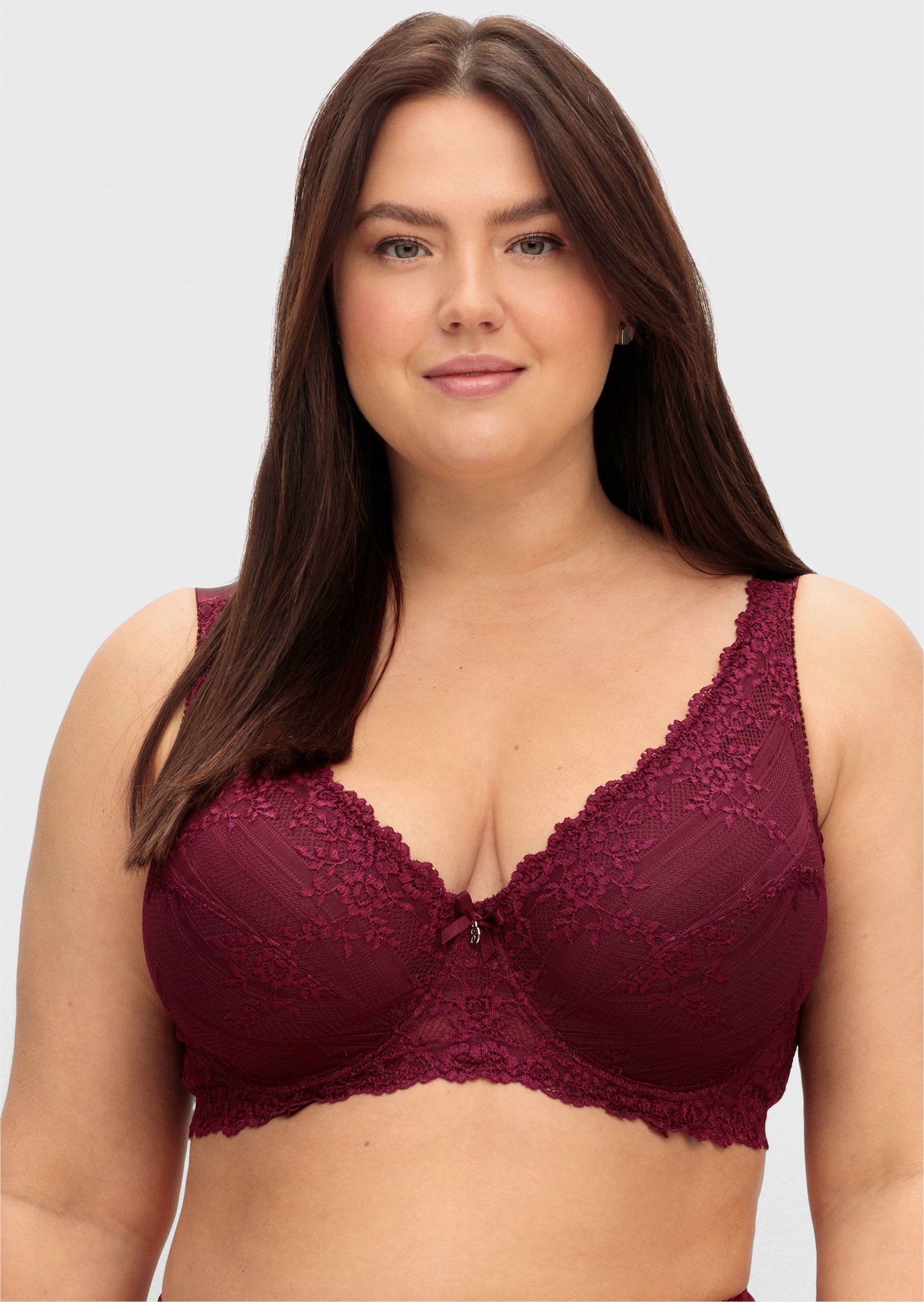 sheego Beugelbeha met kant - wijnrood