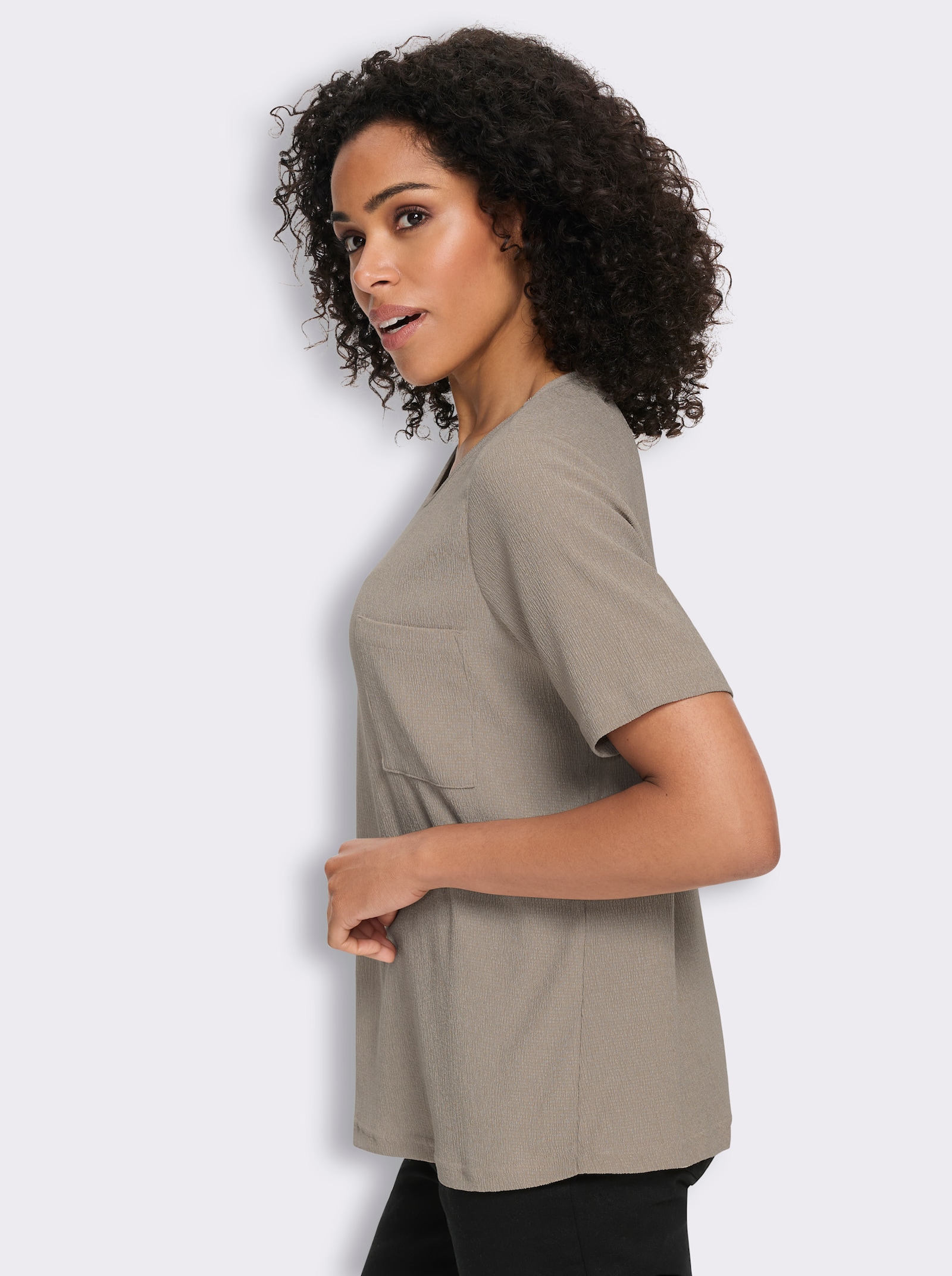 Shirt met korte mouwen en borstzak - sesam
