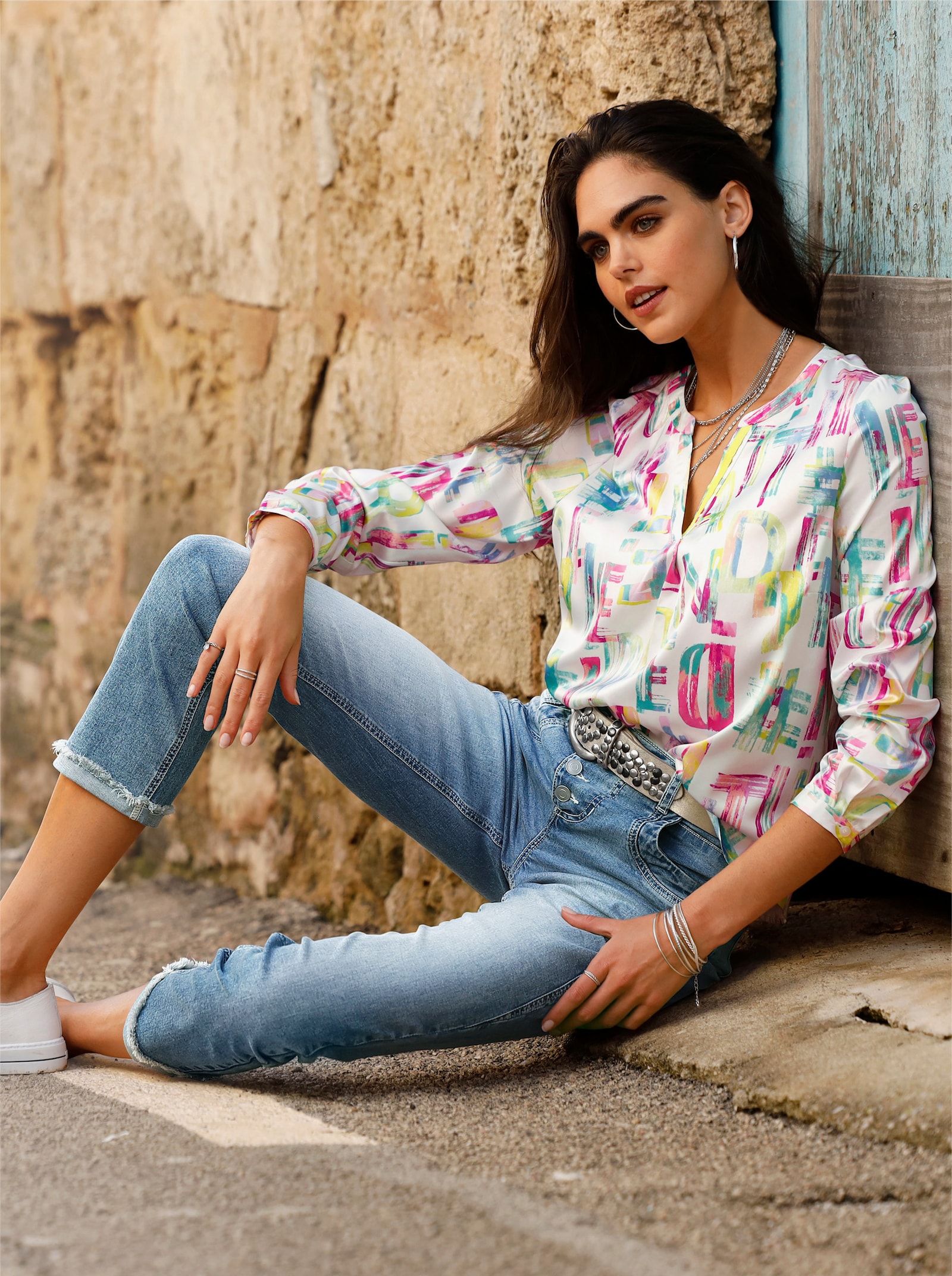 heine Jeans à franges - bleu blanchi