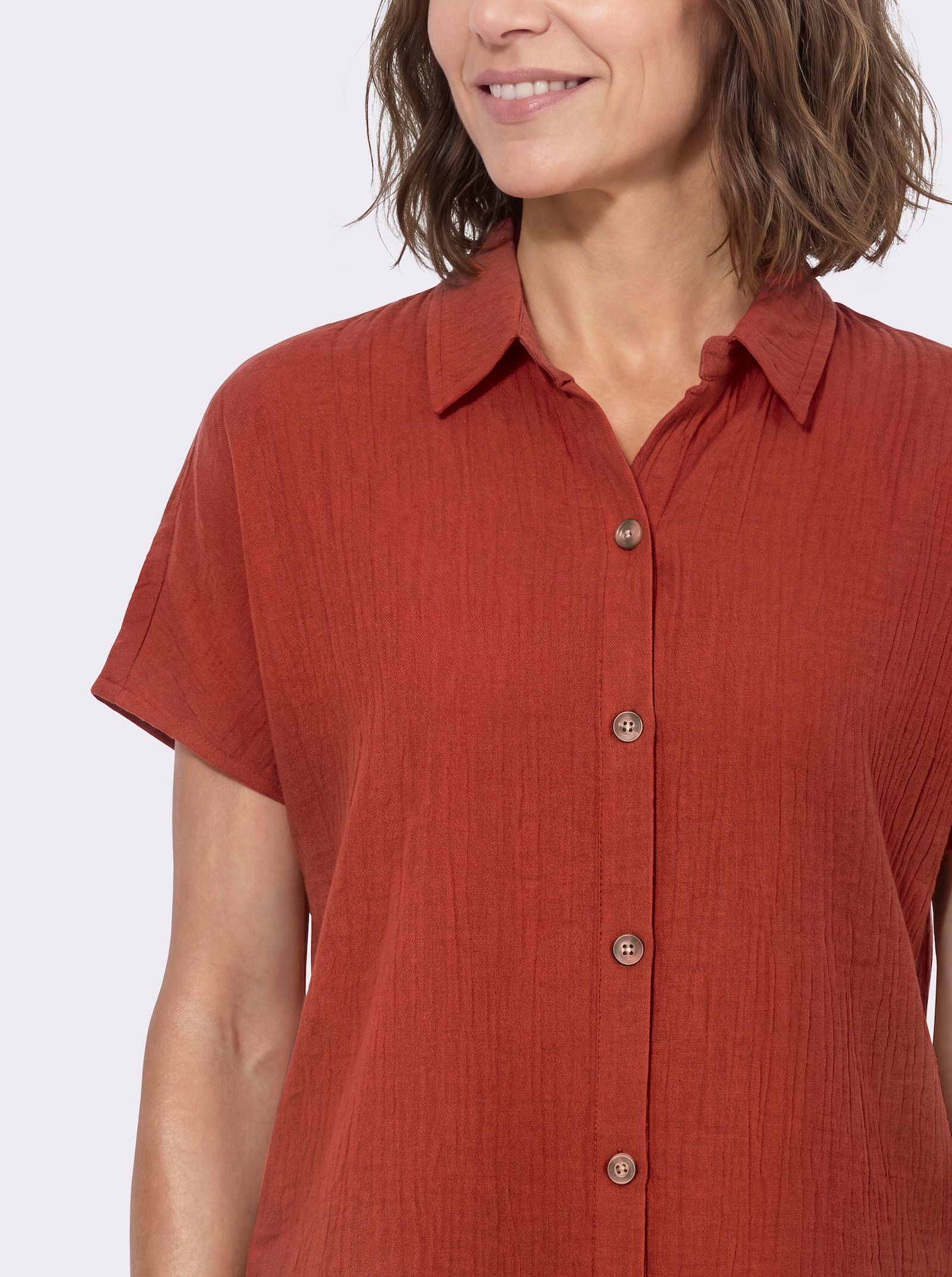 Longbluse mit Knopfleiste - rostrot