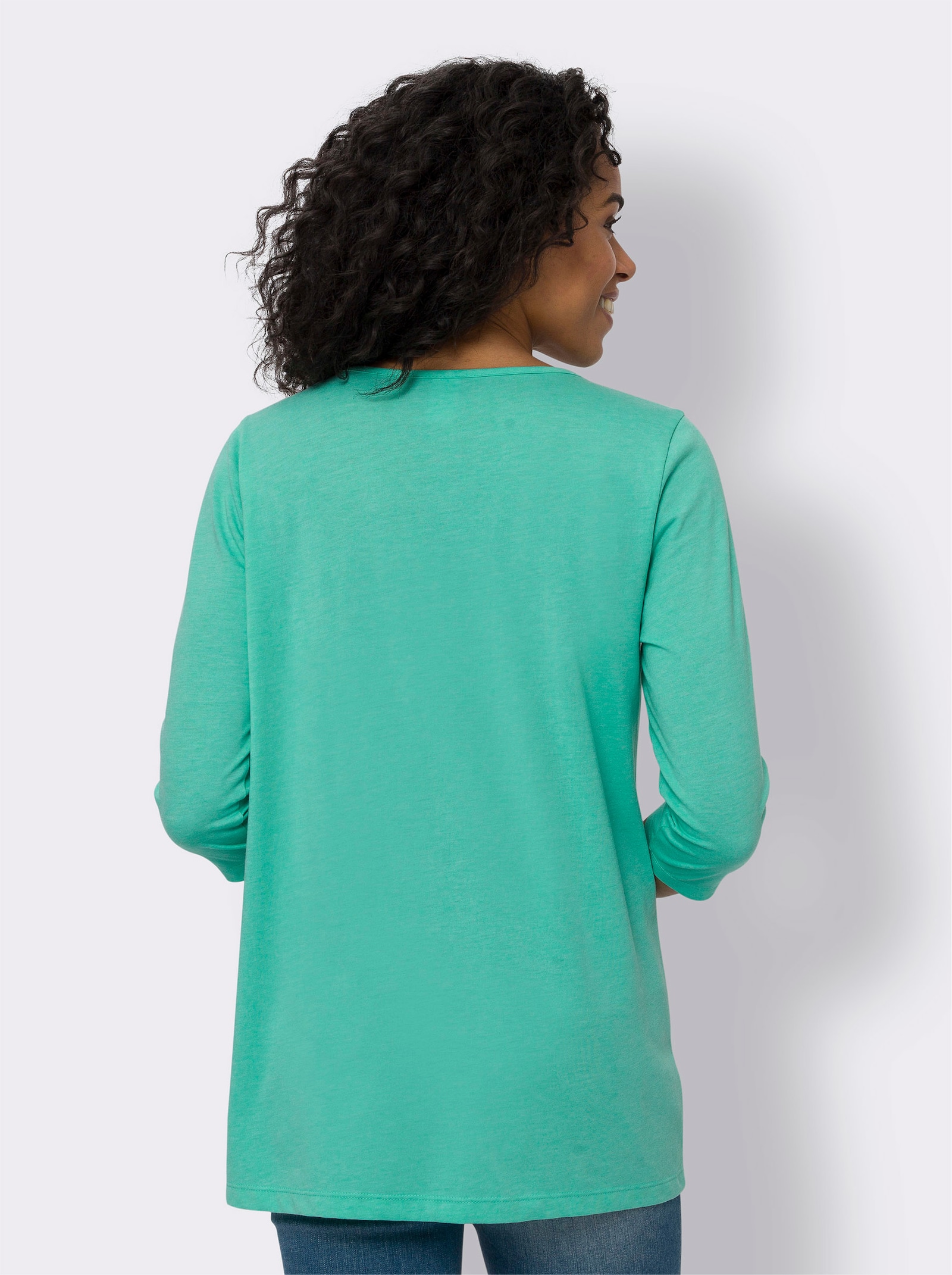 Longshirt mit 3/4-Ärmeln - blaugrün-meliert