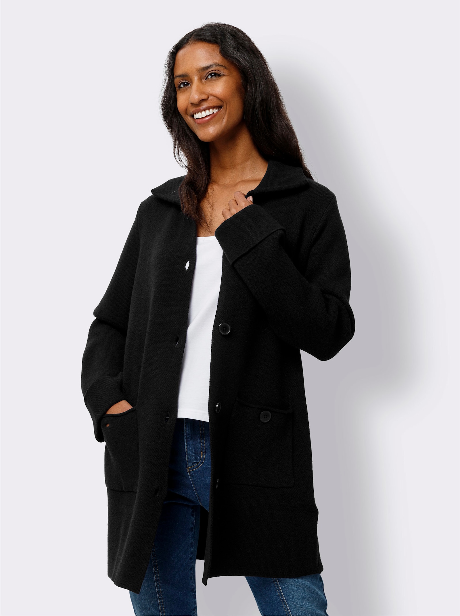 heine Longstrickjacke mit Taschen - schwarz