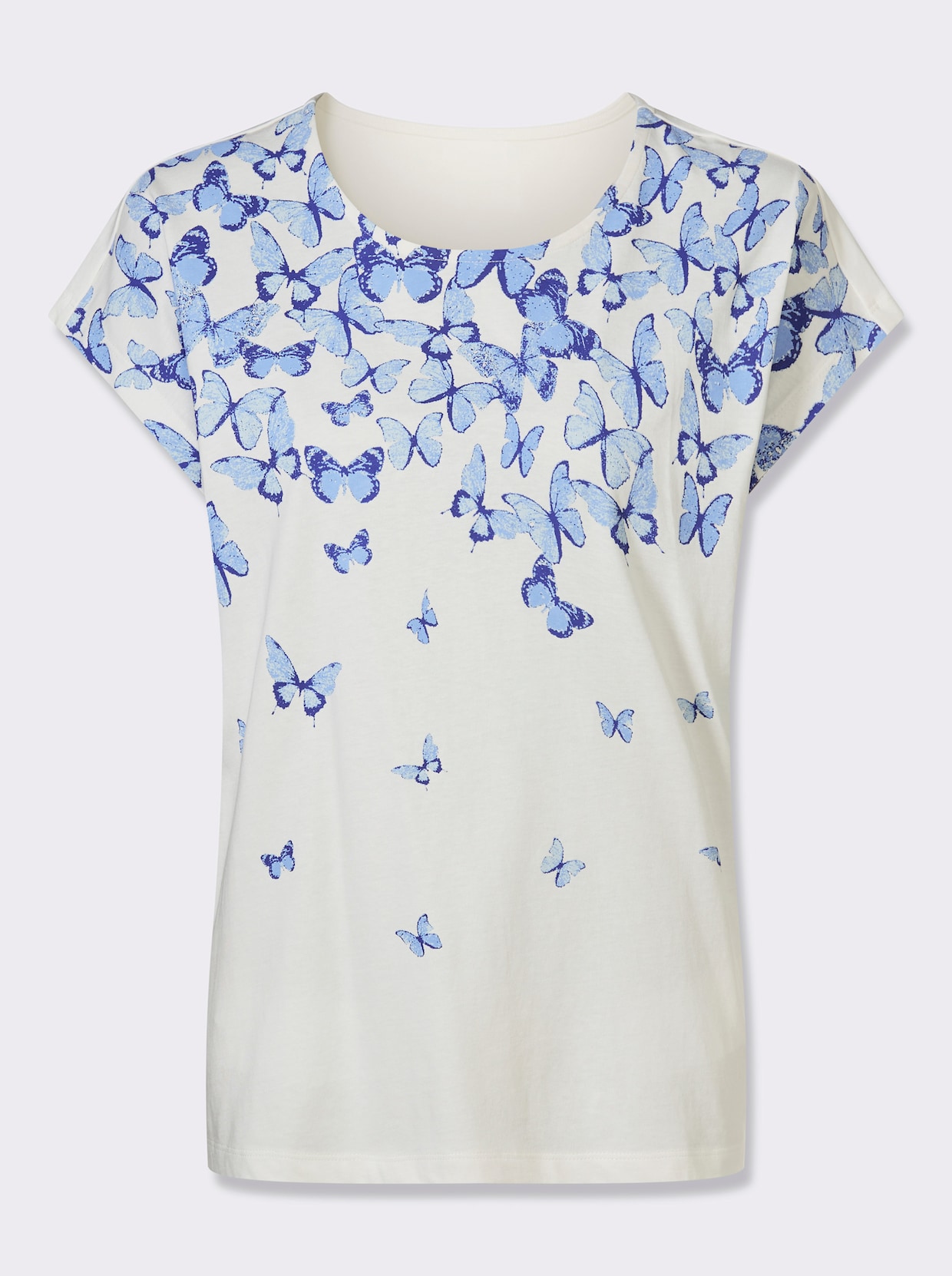 Kurzarmshirt - ecru-royalblau