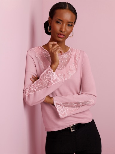 Feinstrickpullover mit Spitzen-Details - hortensie