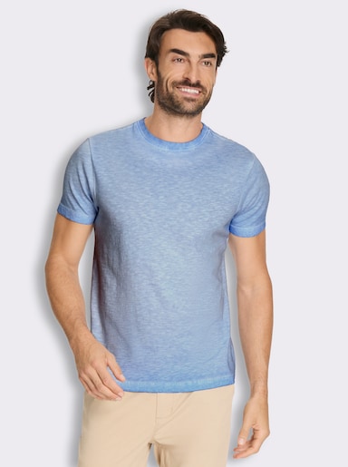 Kurzarmshirt mit Rundhals-Ausschnitt, Baumwolle - himmelblau