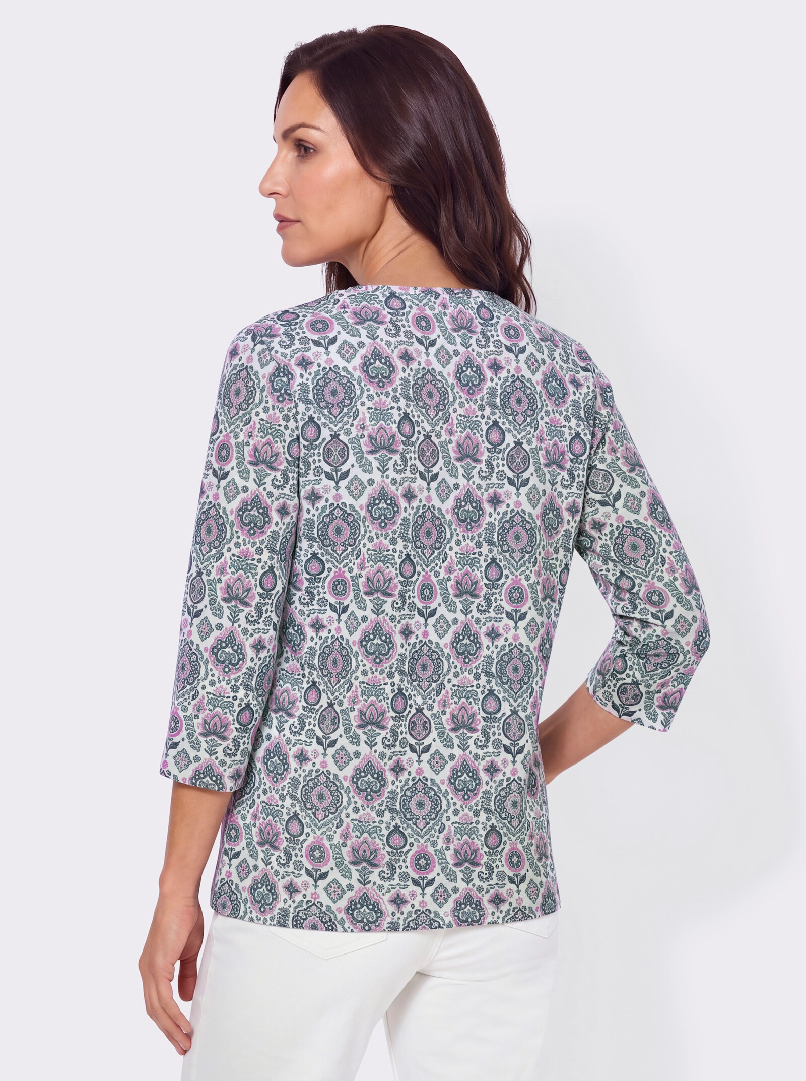 Print-Shirt in ornamentalem Dessin - ecru-rauchblau-bedruckt