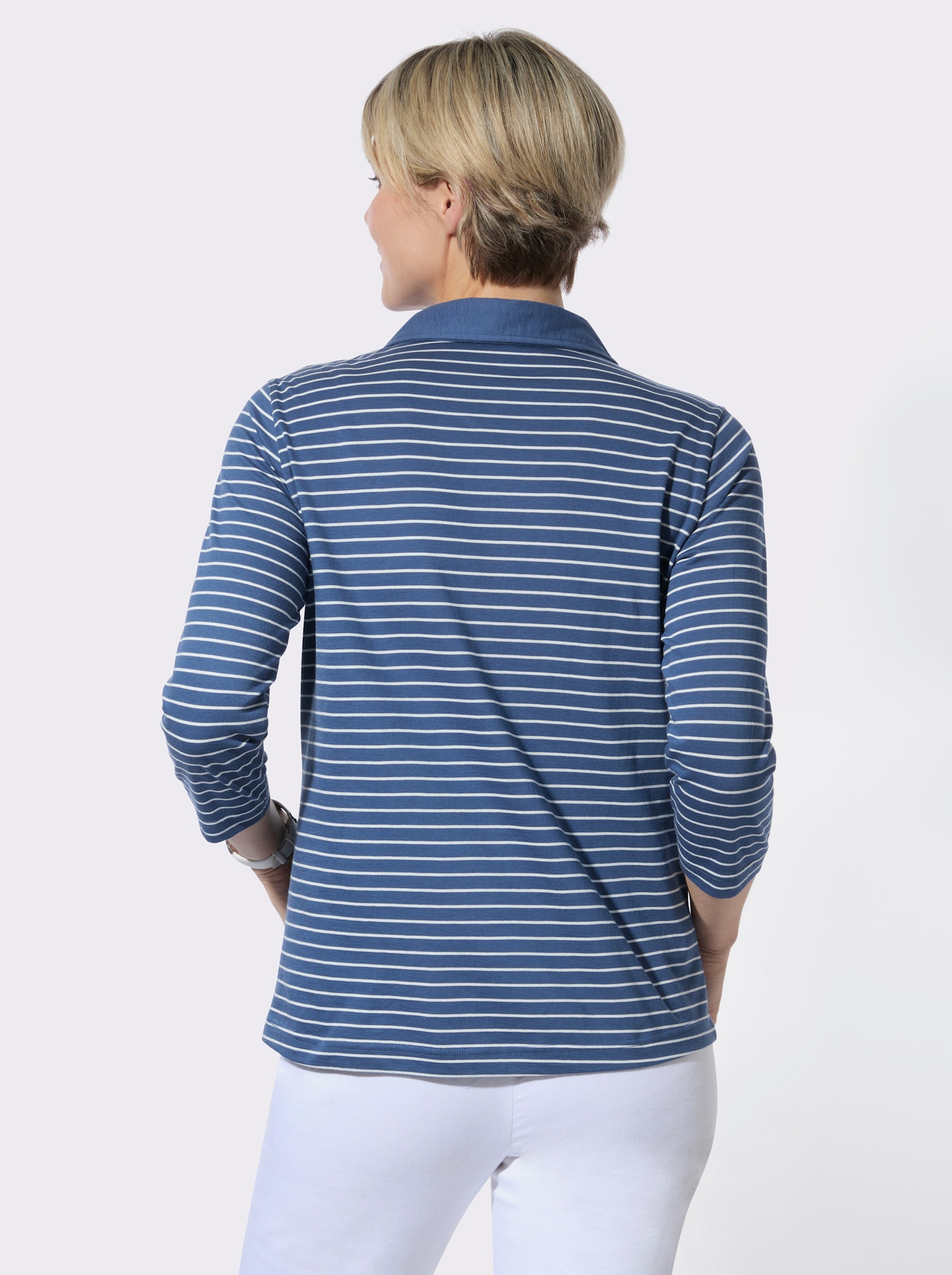 Poloshirt im Ringel-Dessin - jeansblau-ecru-geringelt