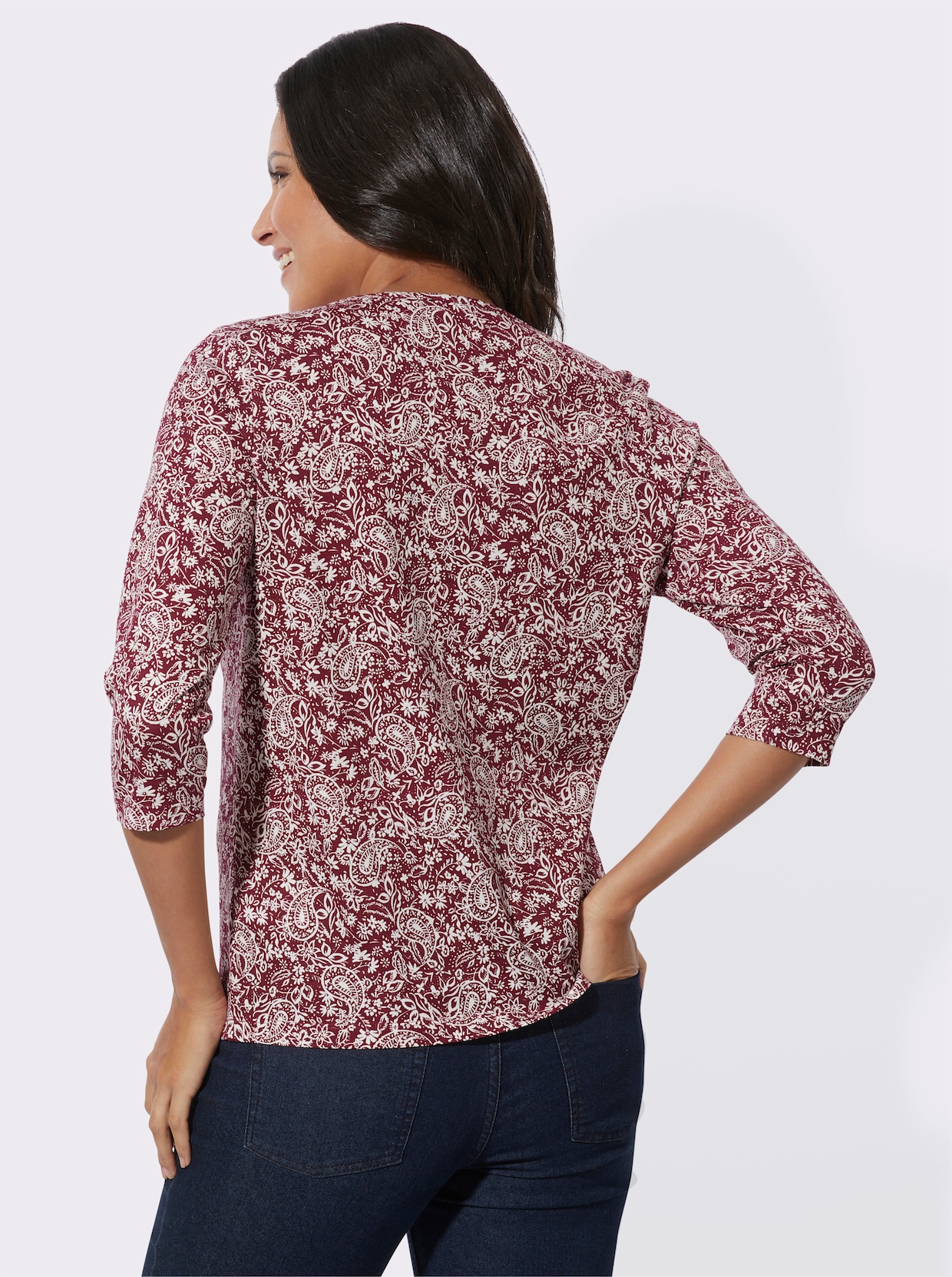 Shirt met ronde hals - bordeaux/ecru bedrukt
