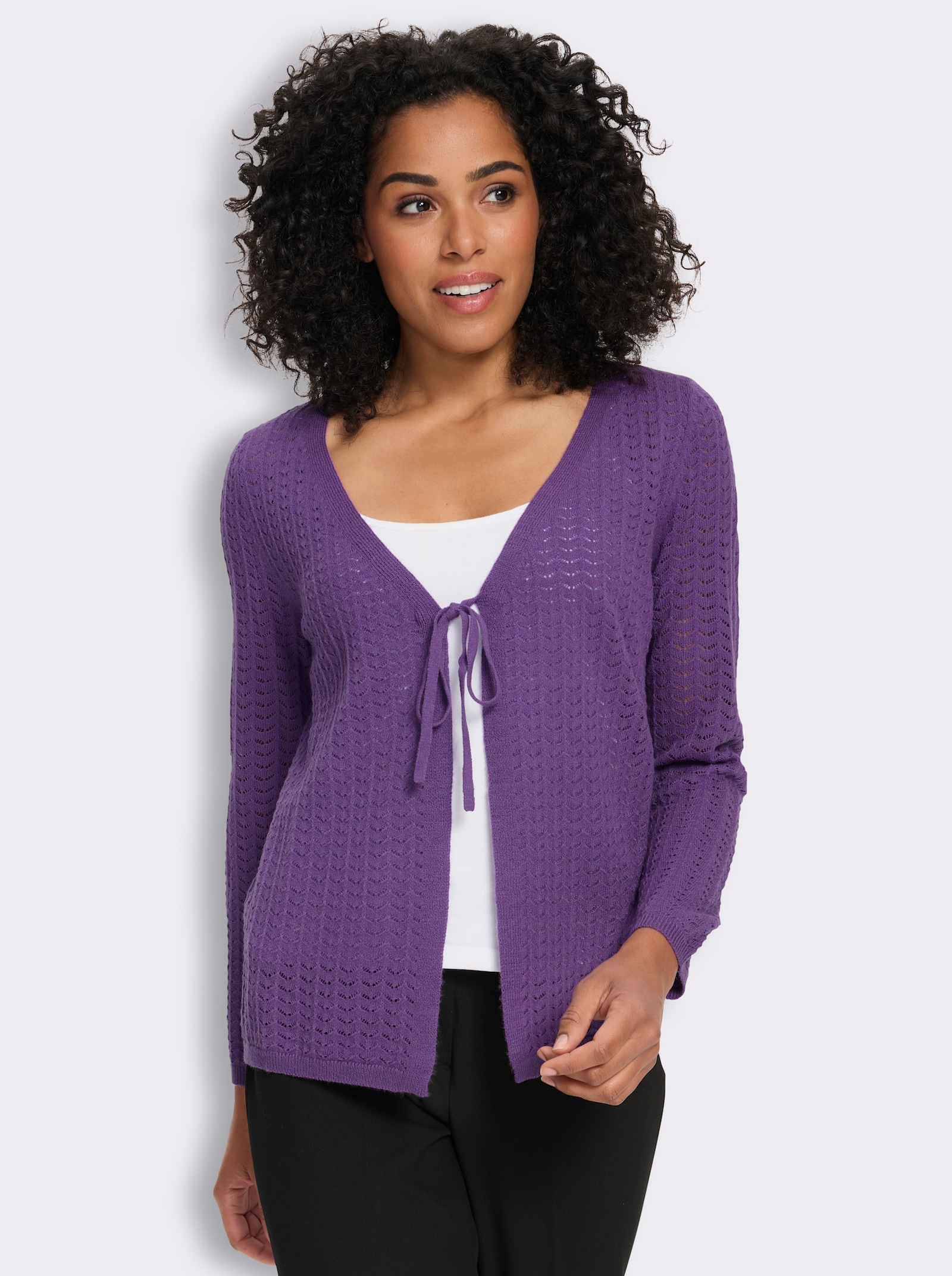 Strickjacke mit Ajour-Muster - lila