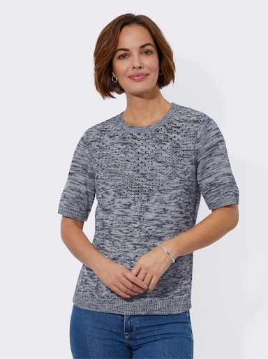 Ajourpullover aus Melange-Garn - hellblau-ecru-meliert