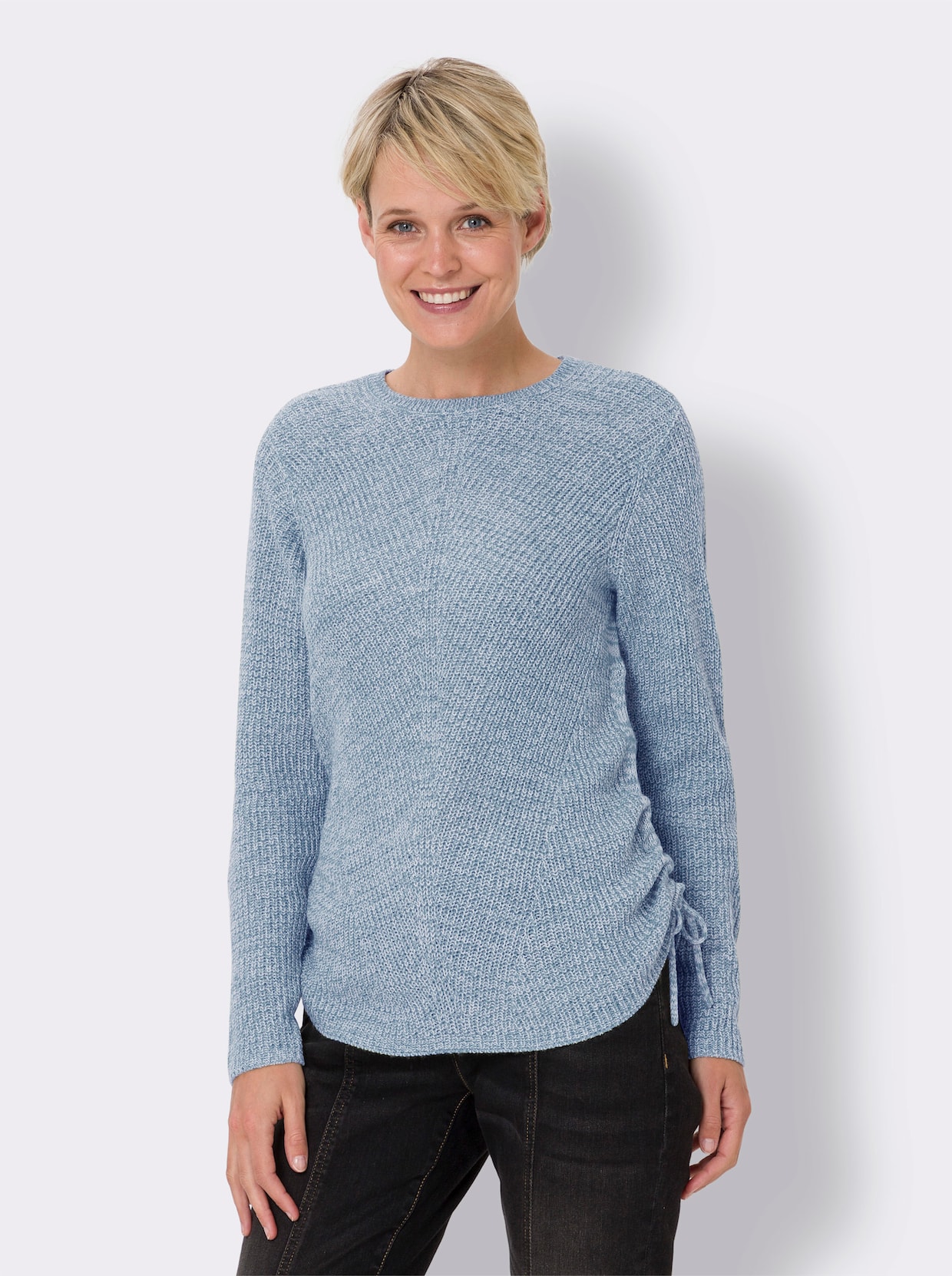 Strickpullover - eisblau-ecru-meliert