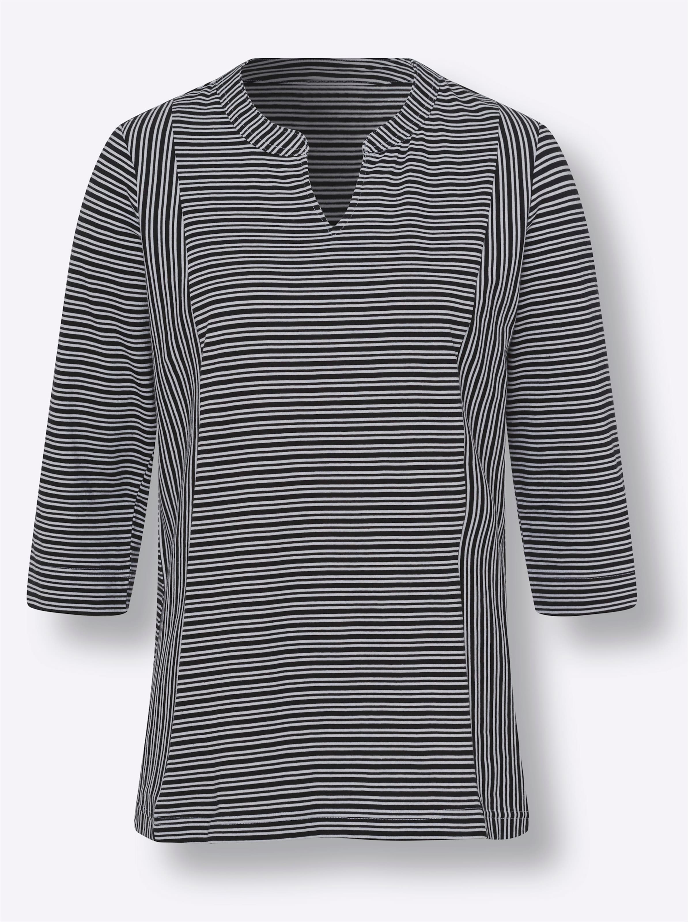 Damen 3/4-Arm-Shirt mit Ringel-Muster, garngefärbt schwarz-weiß-gestreift, Größe 48 - Bild 2