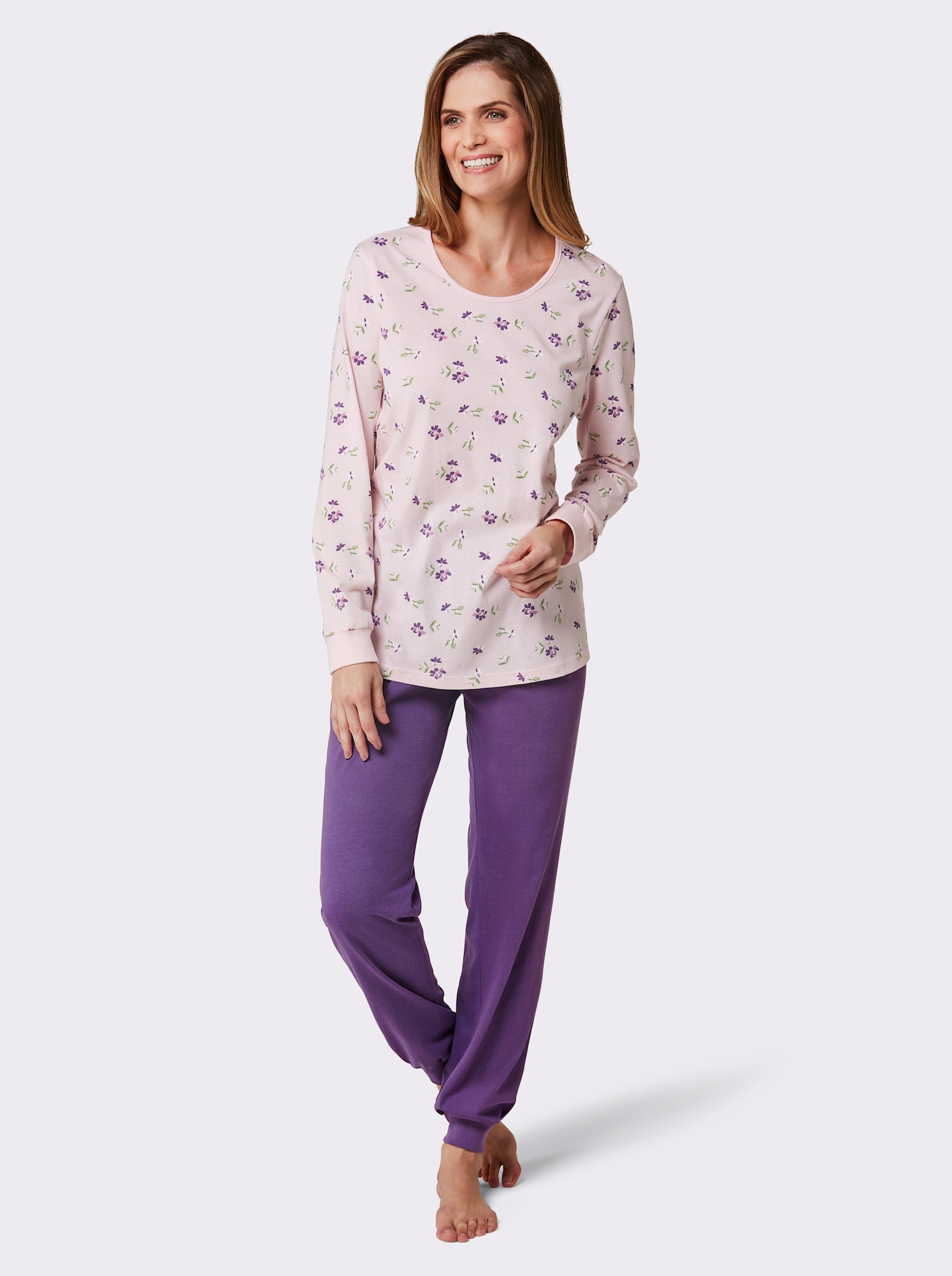 wäschepur Schlafanzüge mit Millefleursprint - rosé-lila-bedruckt + lila