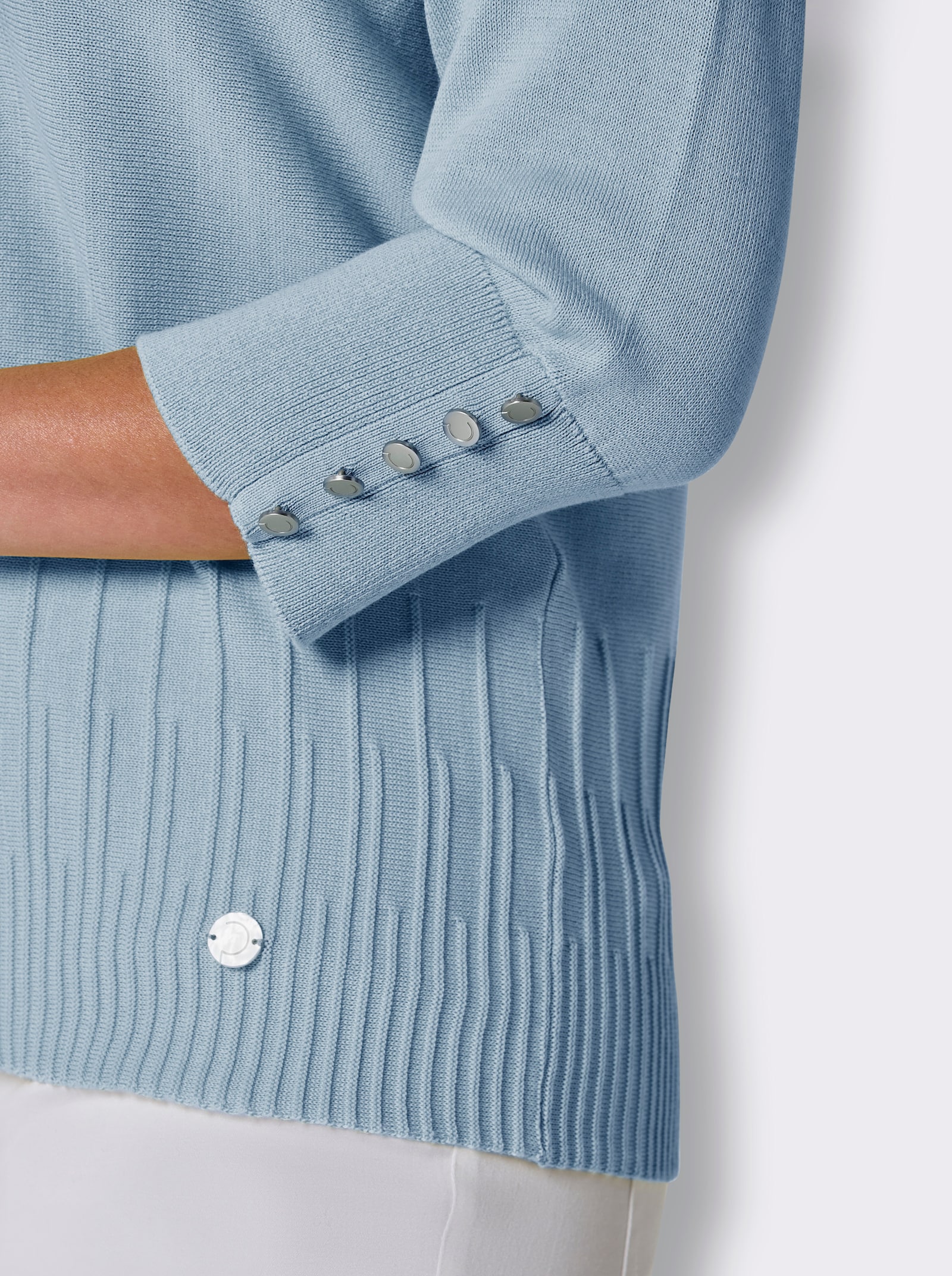 CREATION L PREMIUM Polopullover aus Querstrick - eisblau