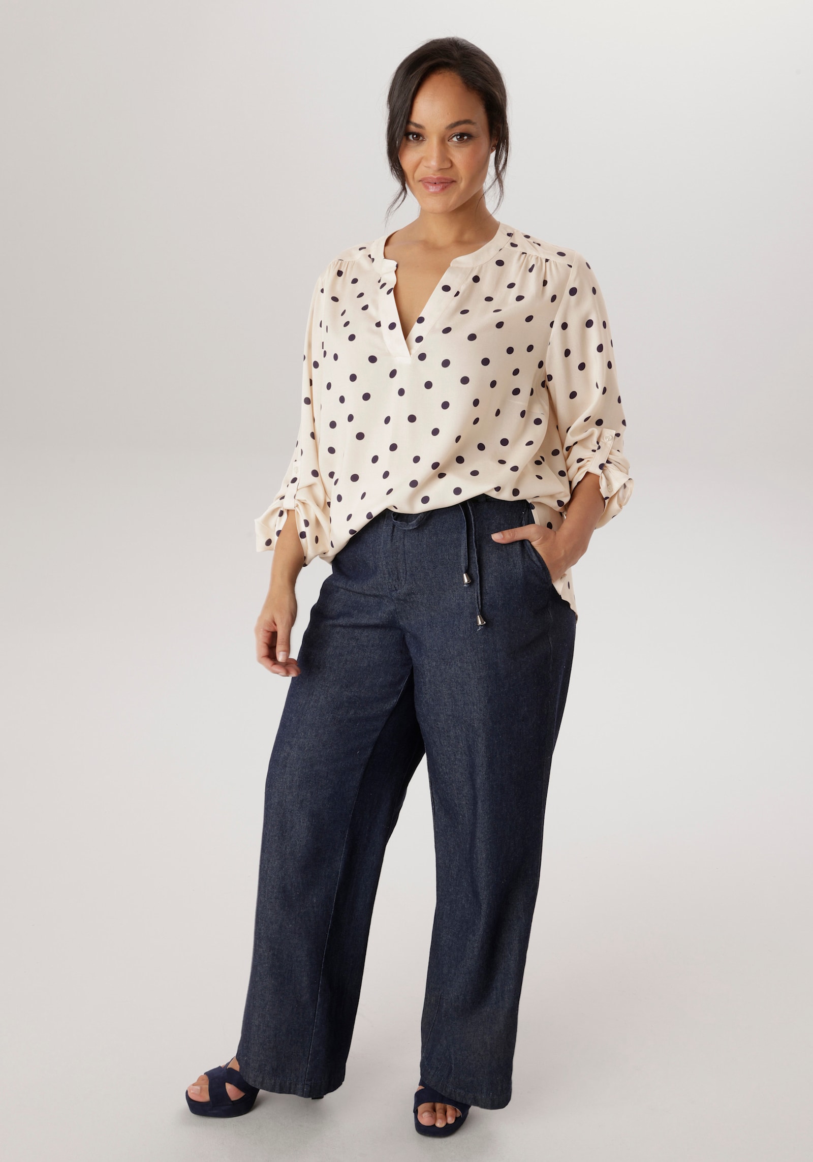 Aniston PLUS Schlupfbluse - wollweiß-marine