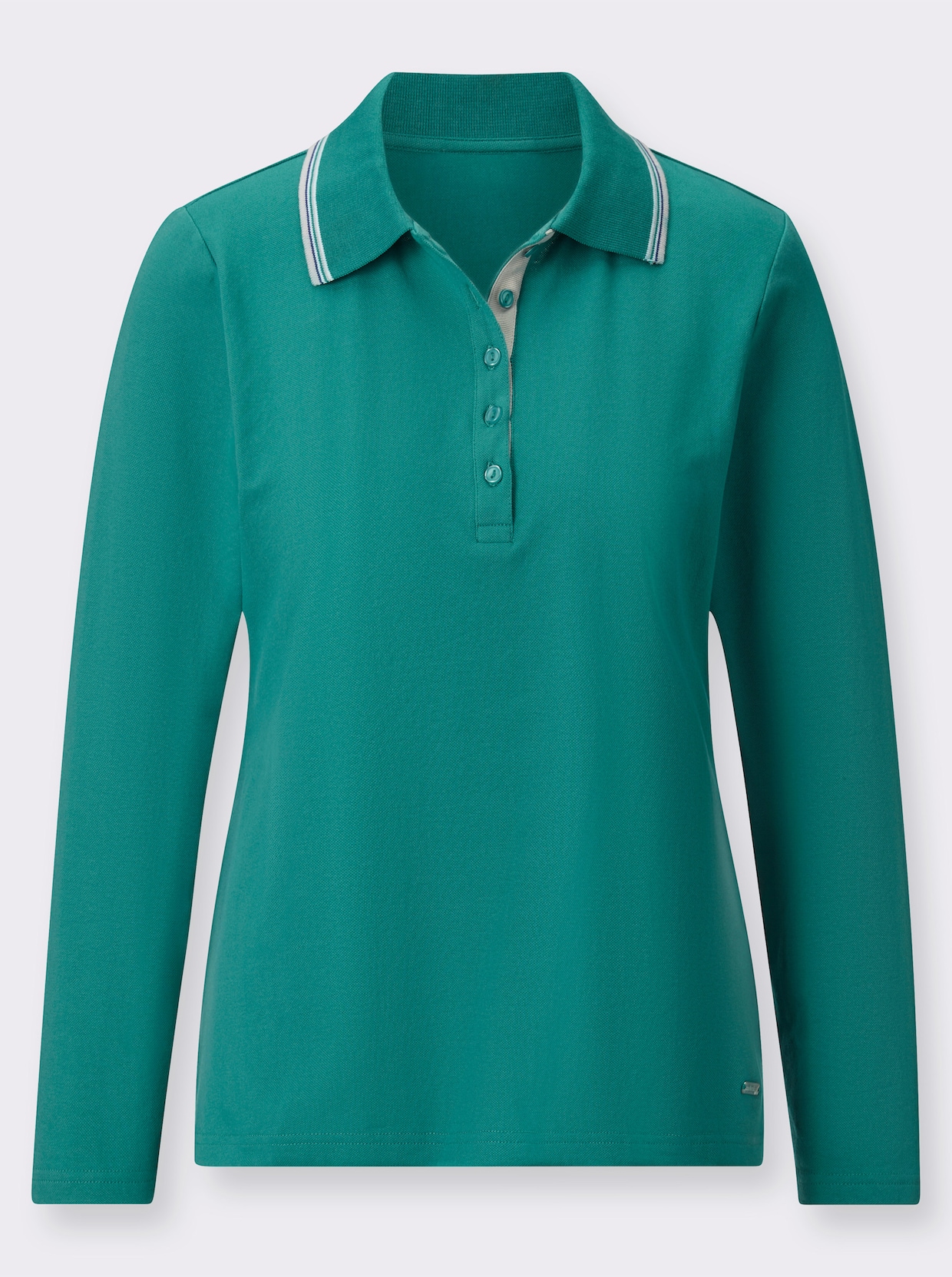 Langarm-Poloshirt - smaragd