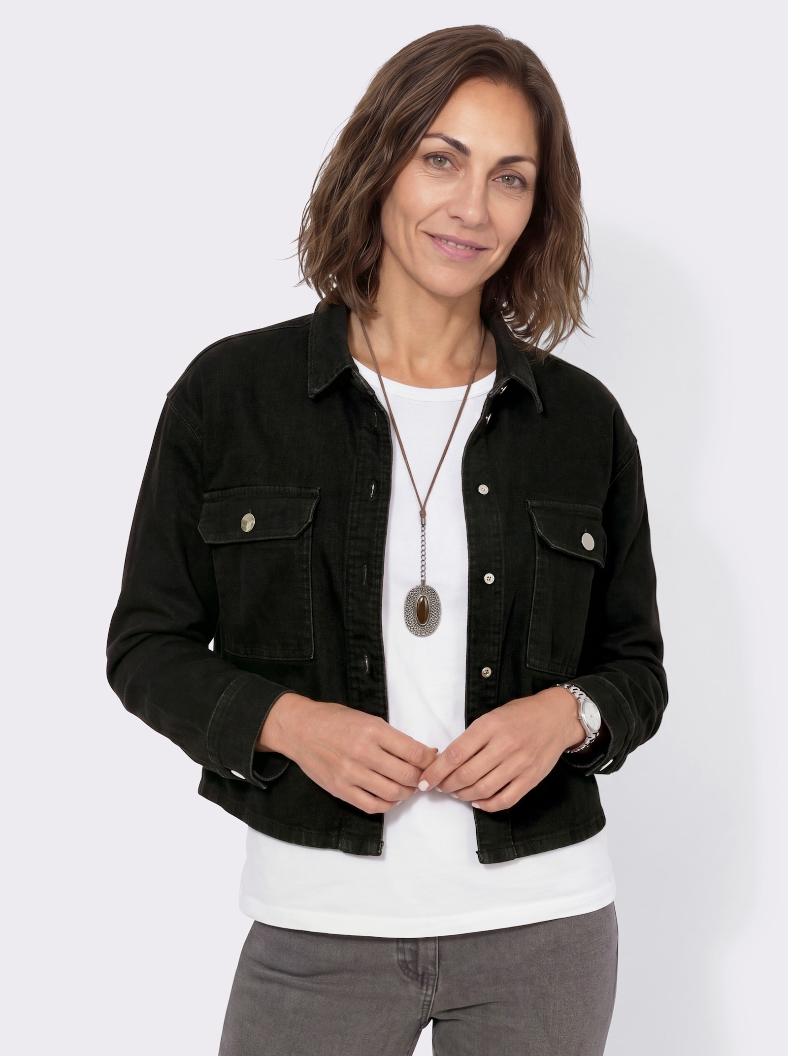Jeansbluse im Oversized-Schnitt - black-denim