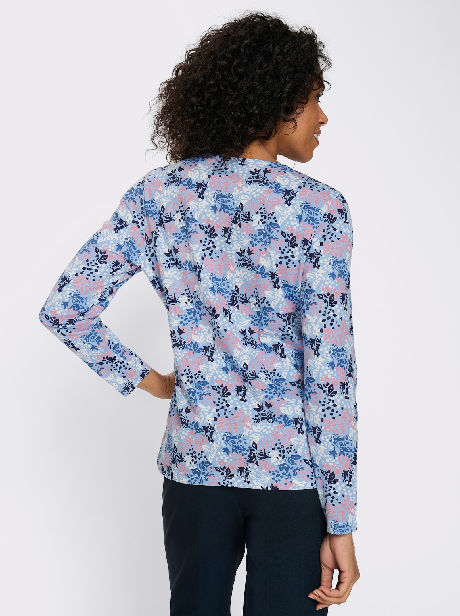 Langarmshirt mit Blumen-Muster - himmelblau-altrosa-bedruckt