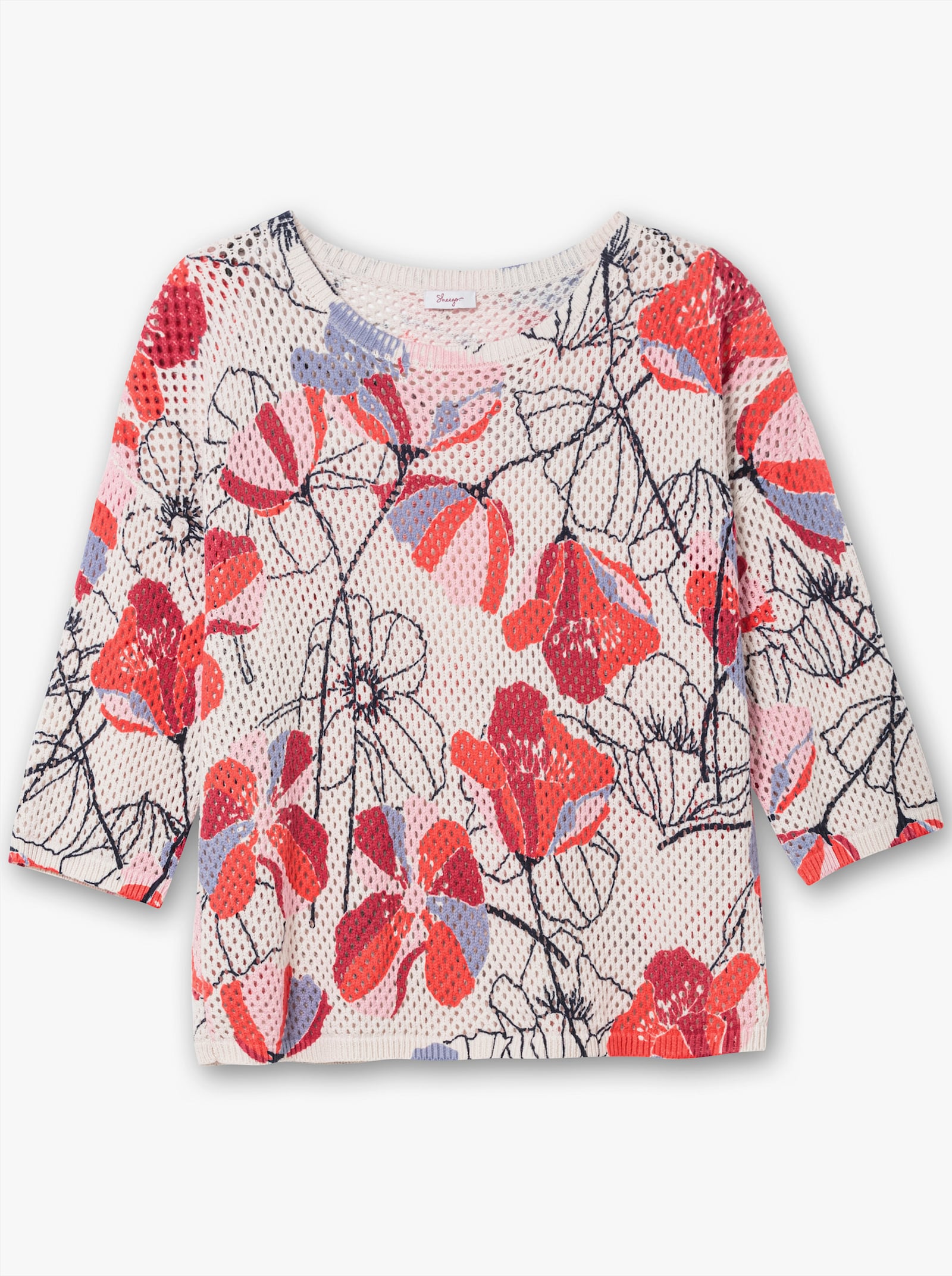 sheego Pullover mit Lochstrickmuster - champagner-gemustert