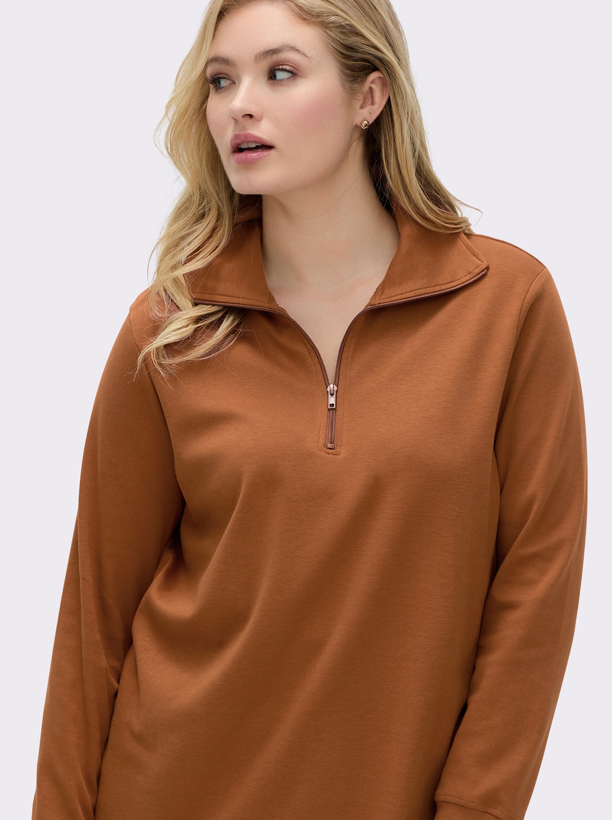 Longsweatshirt mit Umlegekragen - cognac