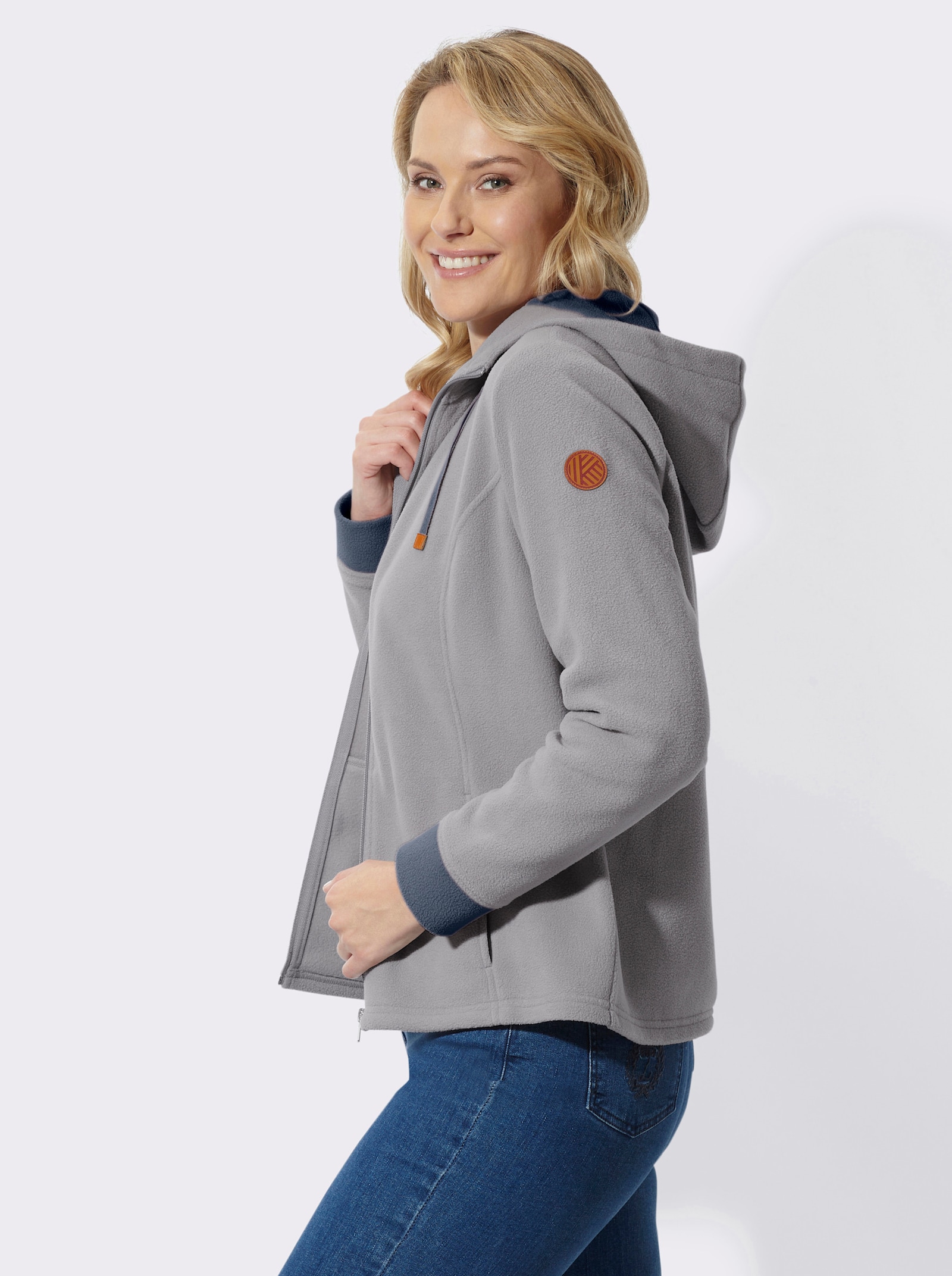 Fleecejacke mit Kapuze - steingrau-rauchblau