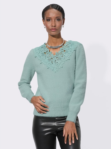 Langarm-Pullover in Flauschgarn - kalkmint
