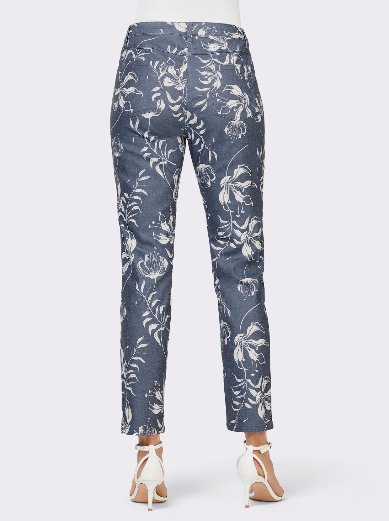 5-pocket jeans - jeansblauw/wit geprint