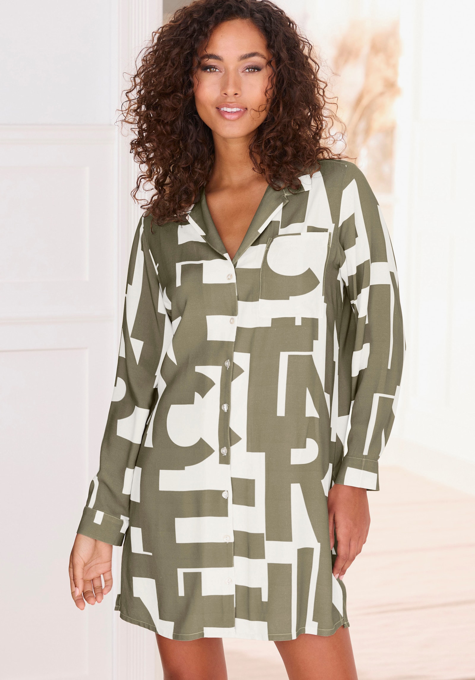 French Connection Nachthemd - grün-weiß-gemustert