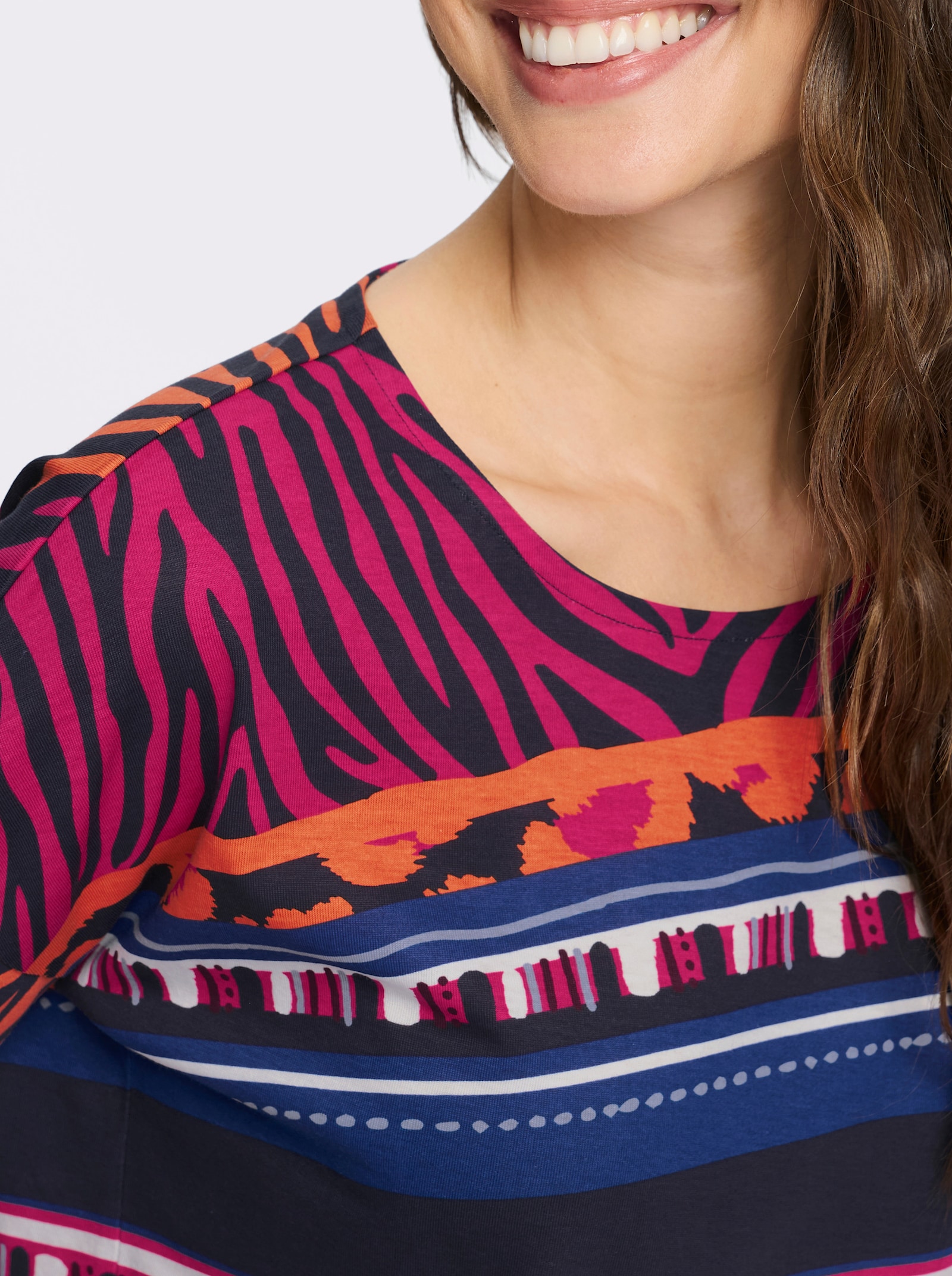3/4-Arm-Shirt mit Animal-Streifen-Muster - orange-royalblau-bedruckt