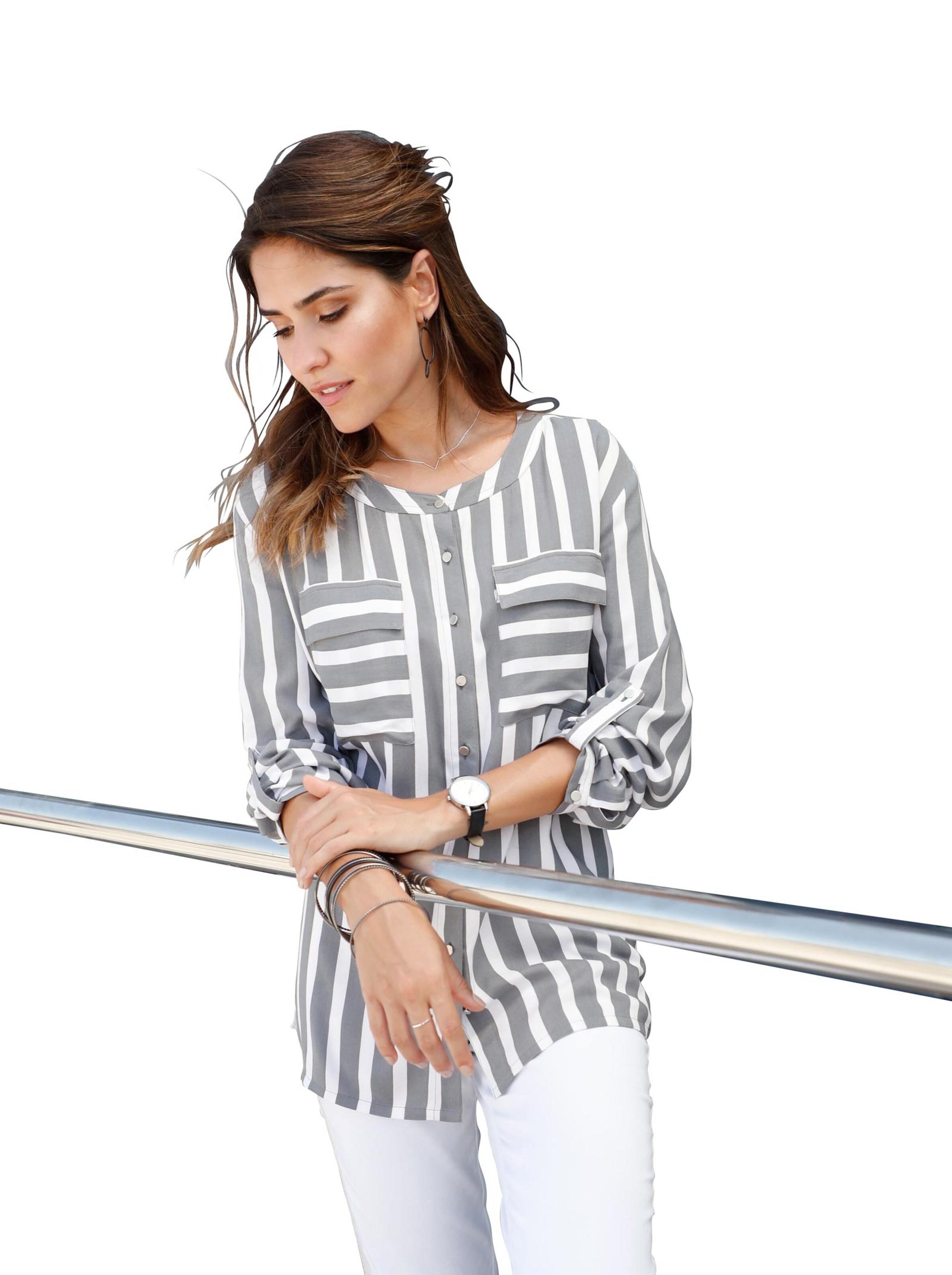 Bluse - grau-gestreift