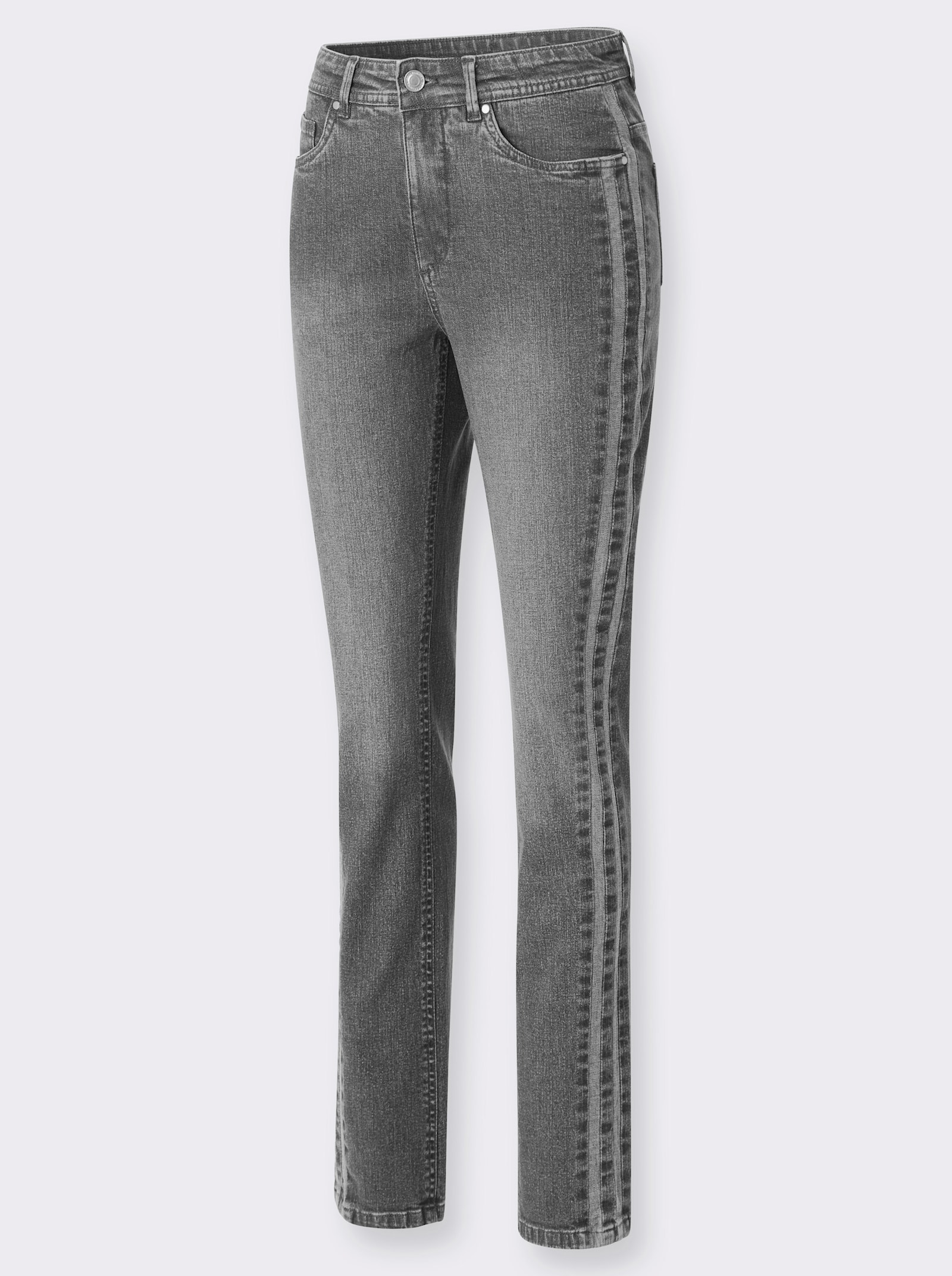 Gerade Jeans mit seitlichen Kontraststreifen - light grey-denim