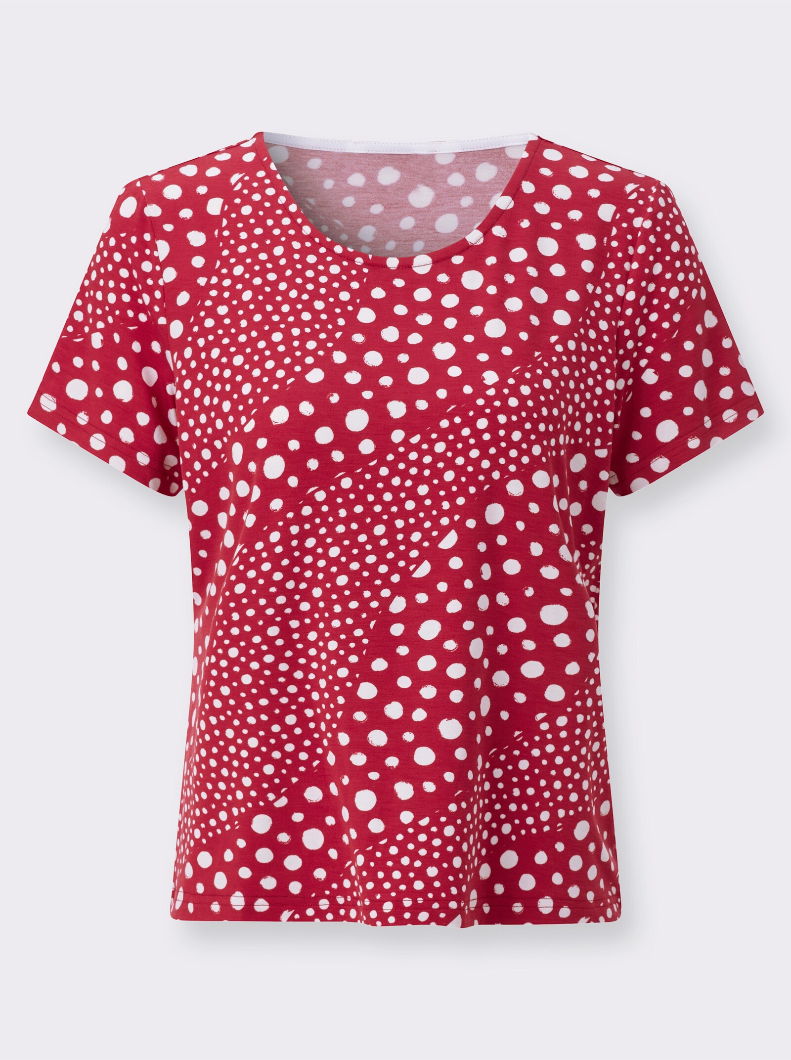Kurzarmshirt im Tupfenprint - rot-ecru-bedruckt