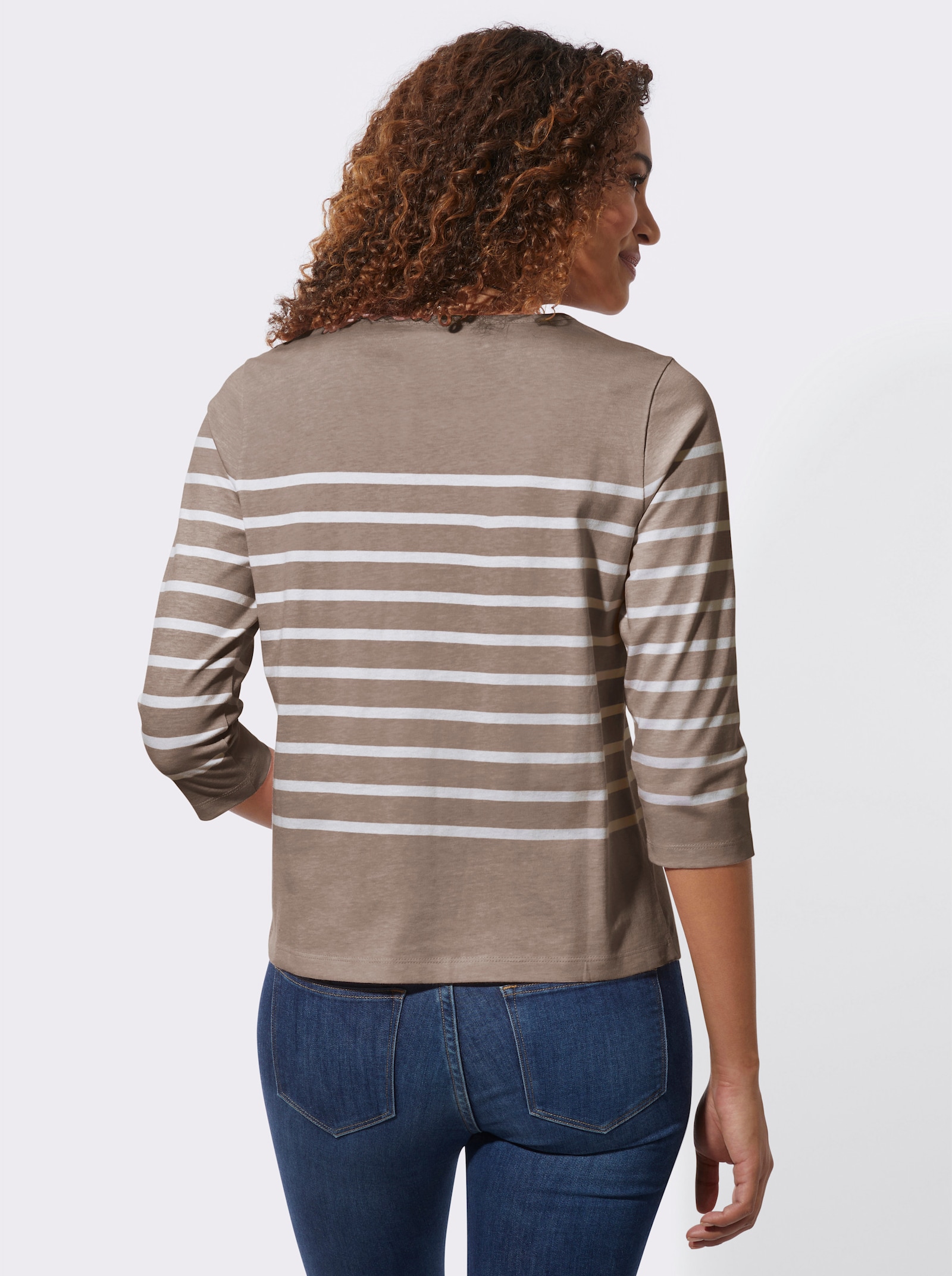 Ringelshirt mit Rundhals-Ausschnitt - sesam-geringelt