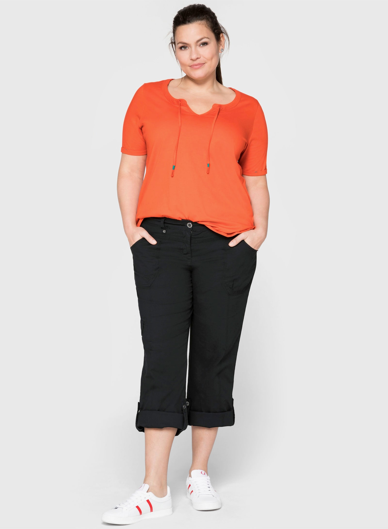 sheego Cargohose mit Krempelfunktion - schwarz