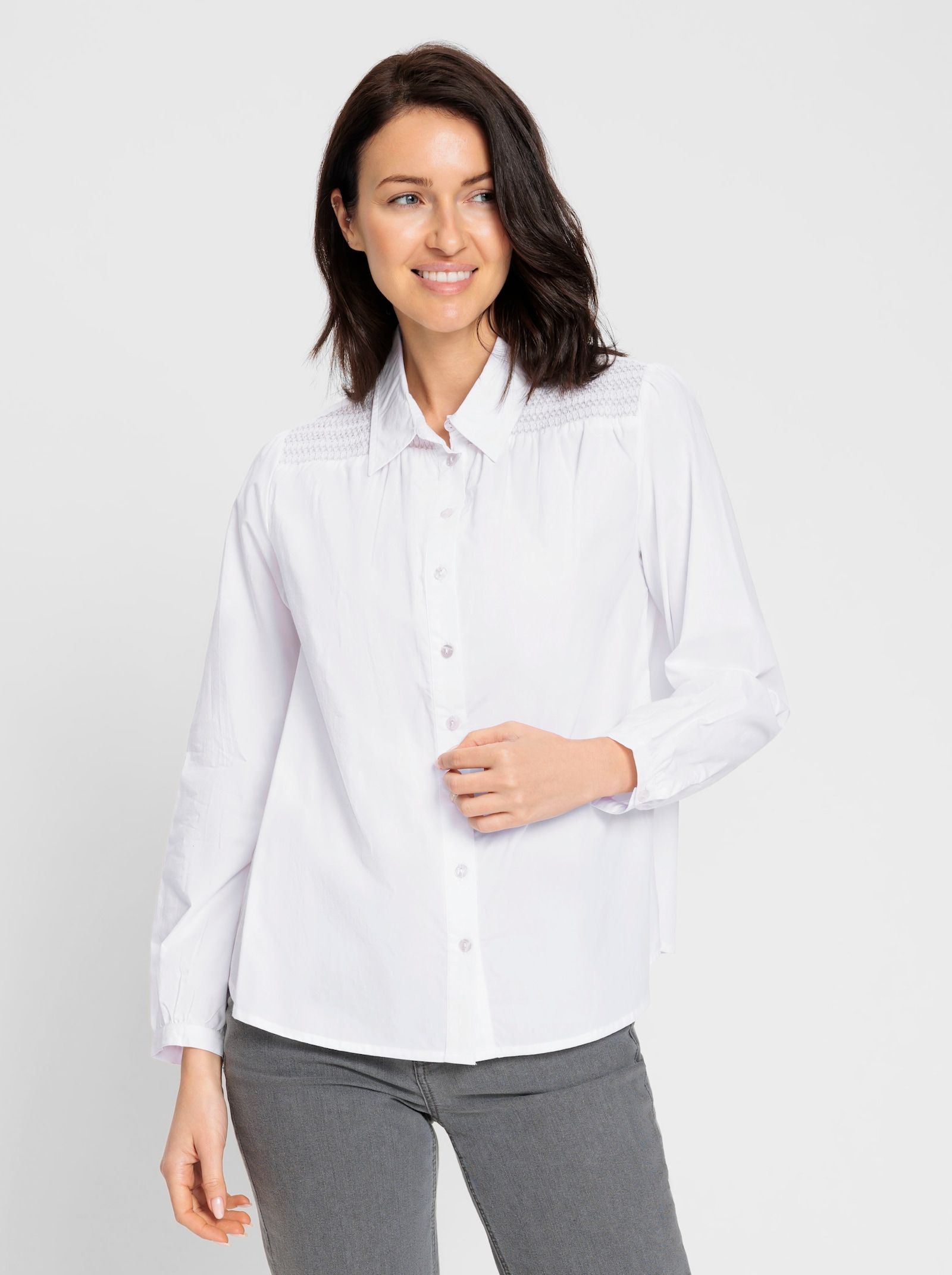 Overhemdblouse met gesmokte inzet - ecru