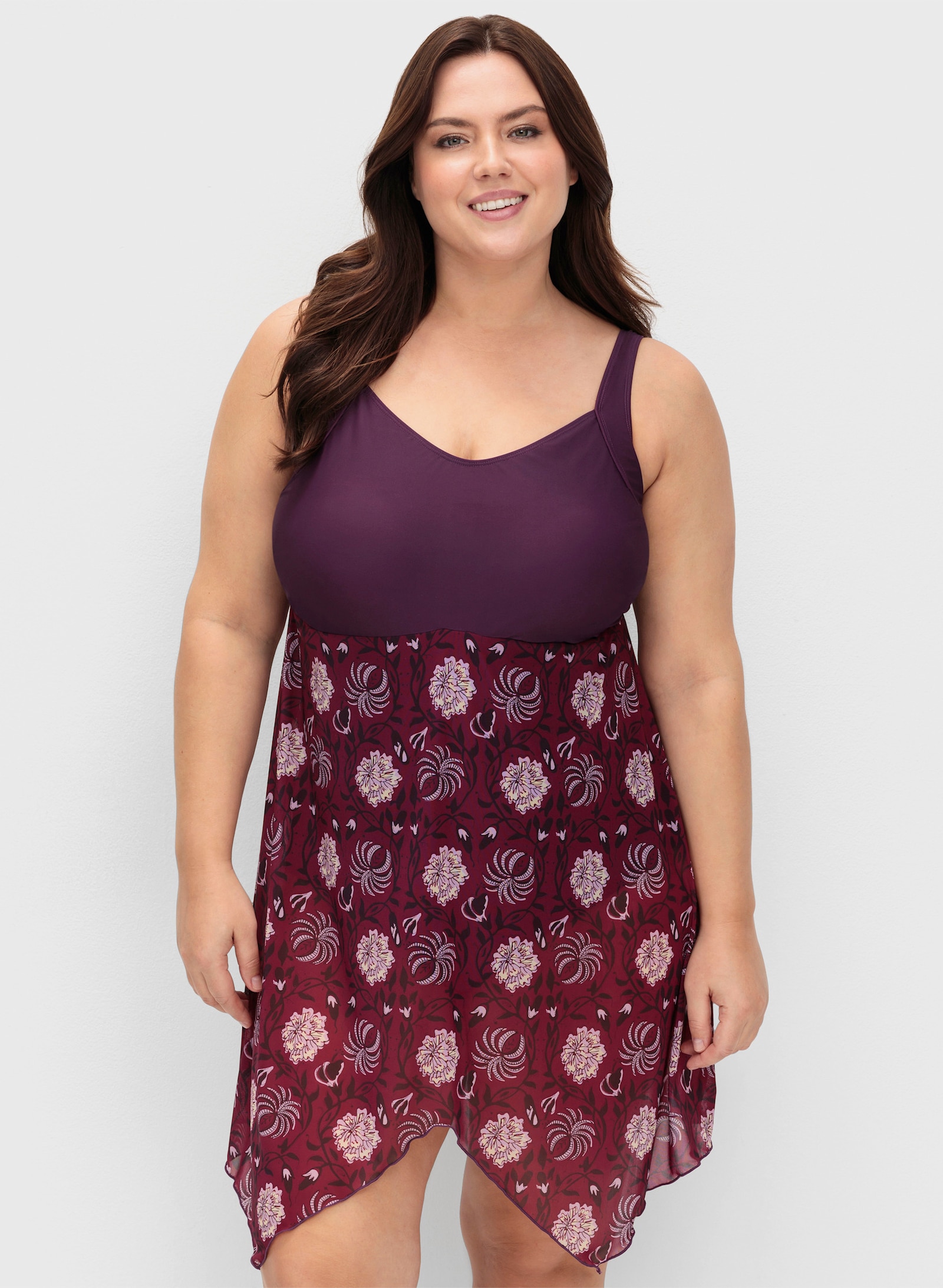 sheego by Joe Browns Badekleid mit Karree-Ausschnitt - beere-gemustert