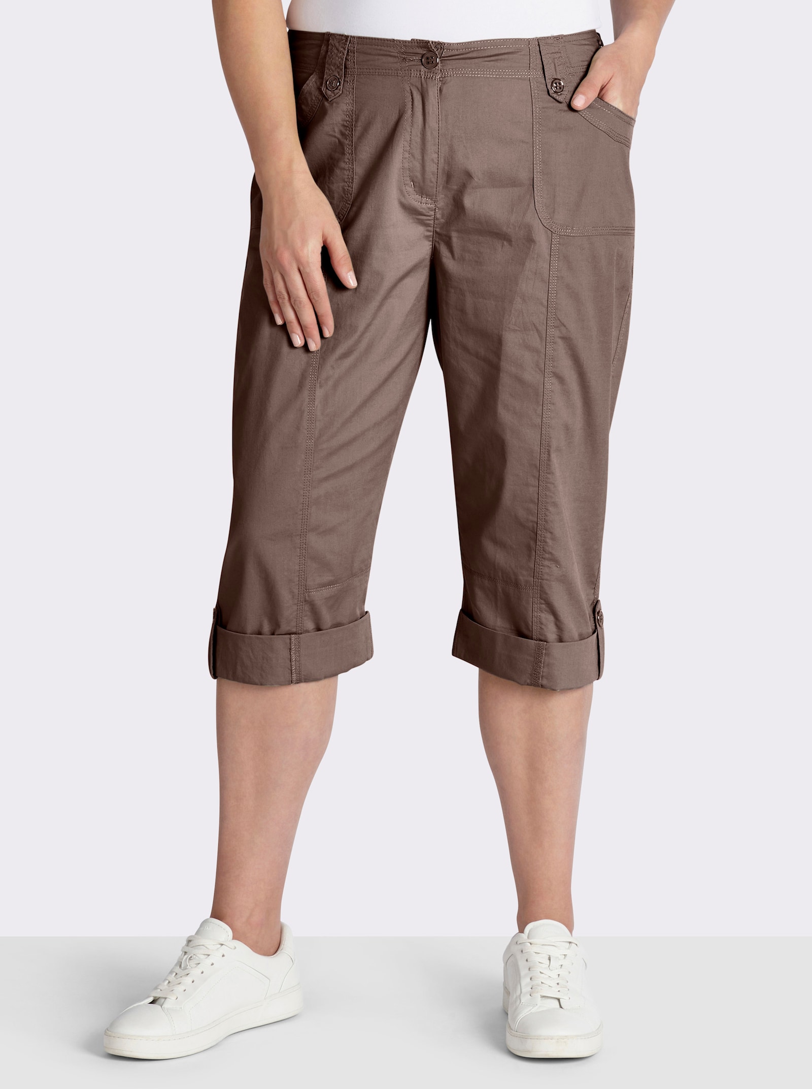 Caprihose mit verstellbarem Bund - dunkeltaupe