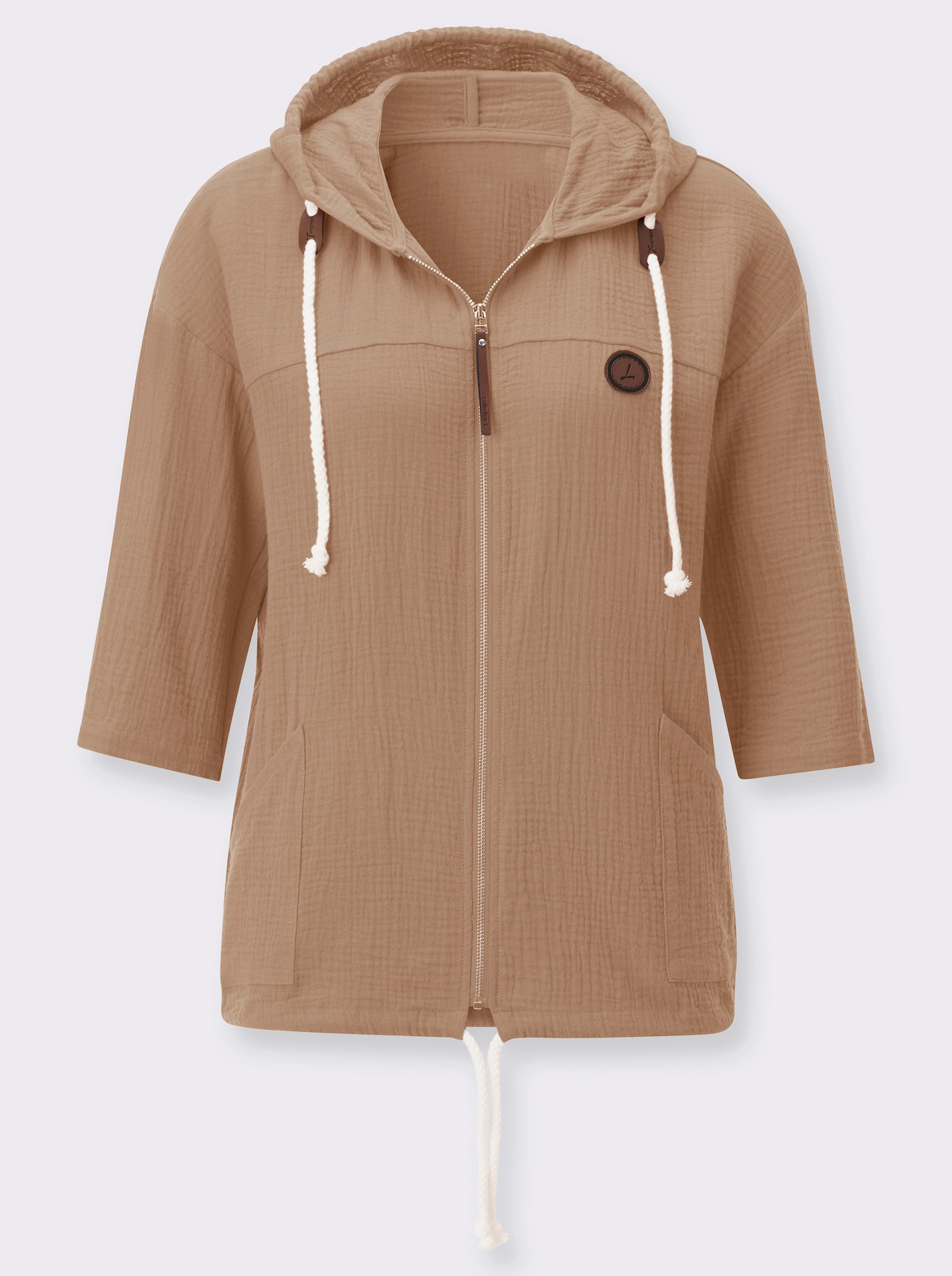 Blusenjacke mit Tunnelzug im Saum - camel