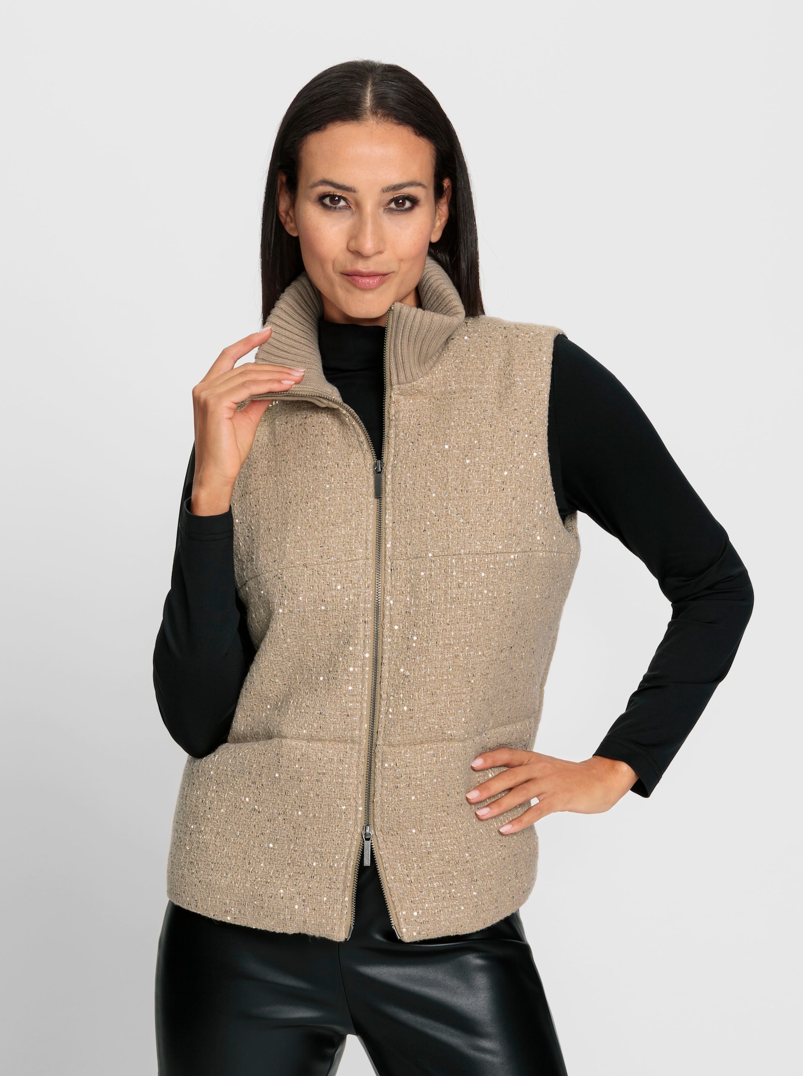 heine Steppweste Bouclé-Qualität mit Pailletten - beige