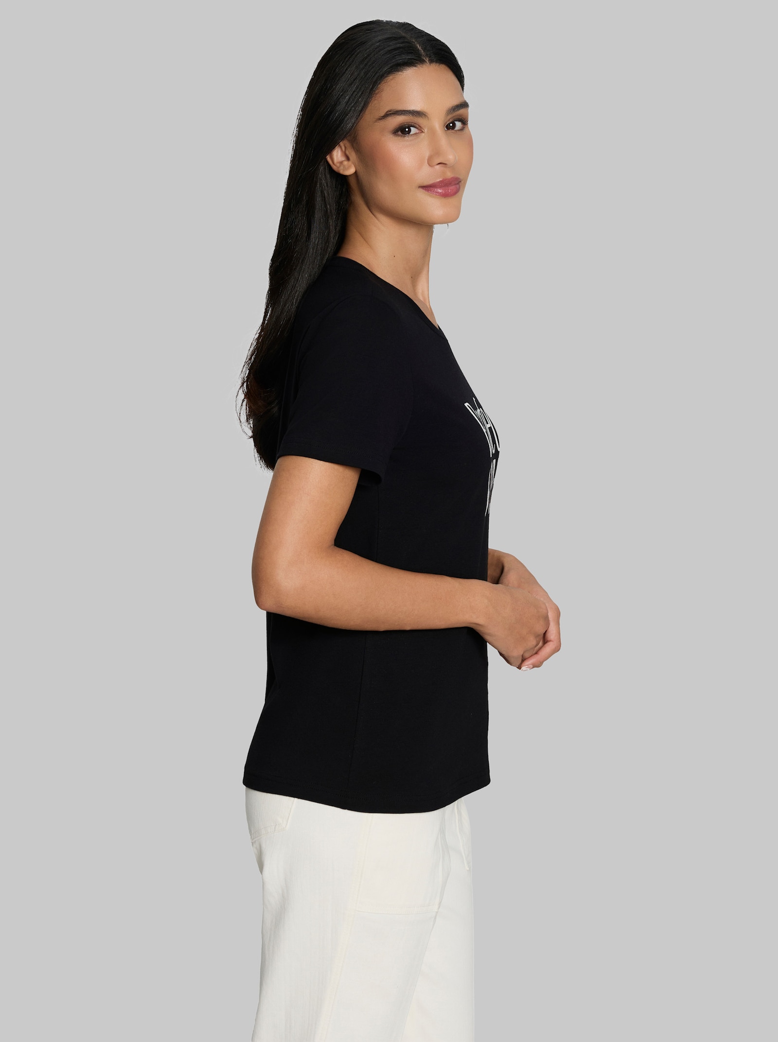 heine Kurzarmshirt mit Schriftzug - schwarz