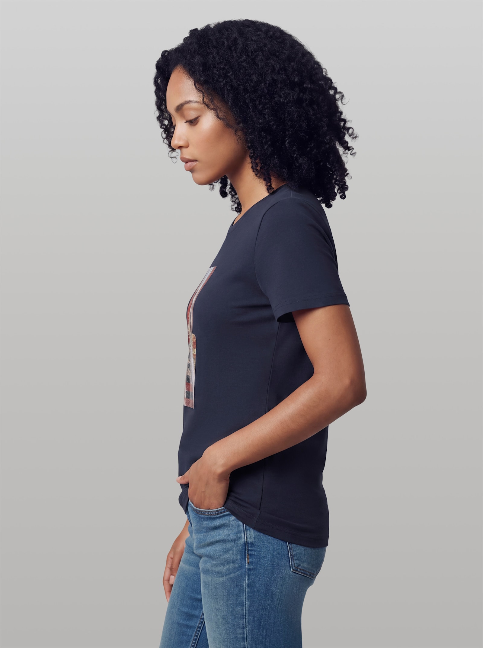 heine Kurzarmshirt mit Frontprint - marine