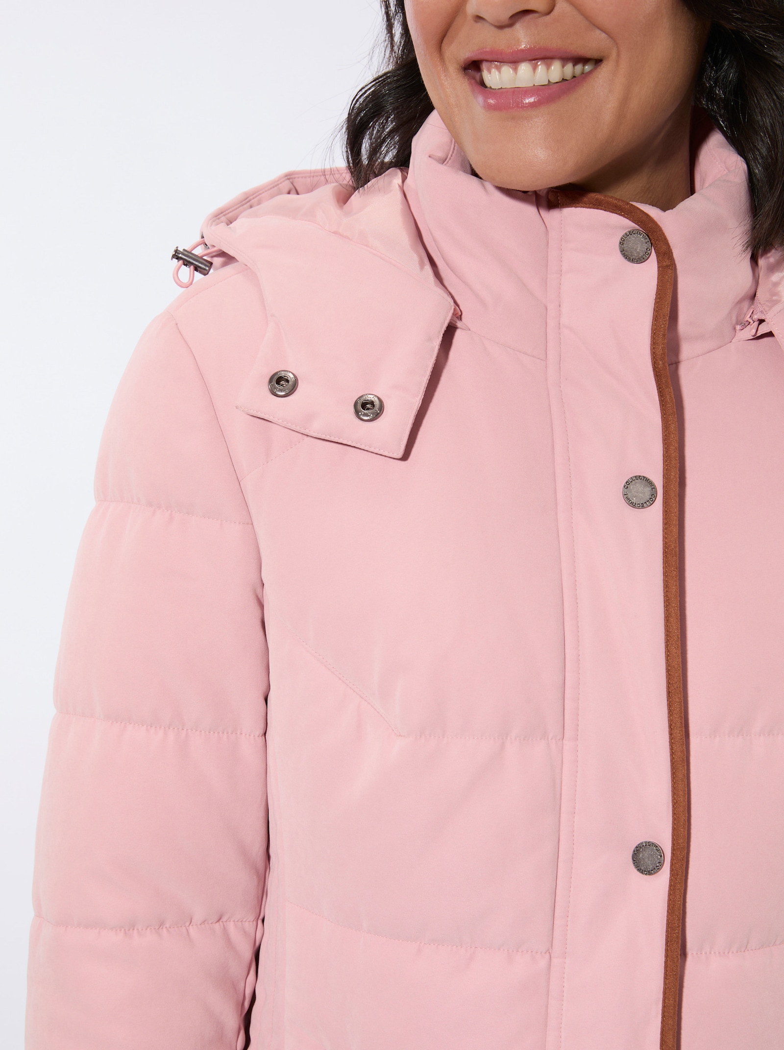 Longjacke mit Stehkragen und Kapuze - hortensie