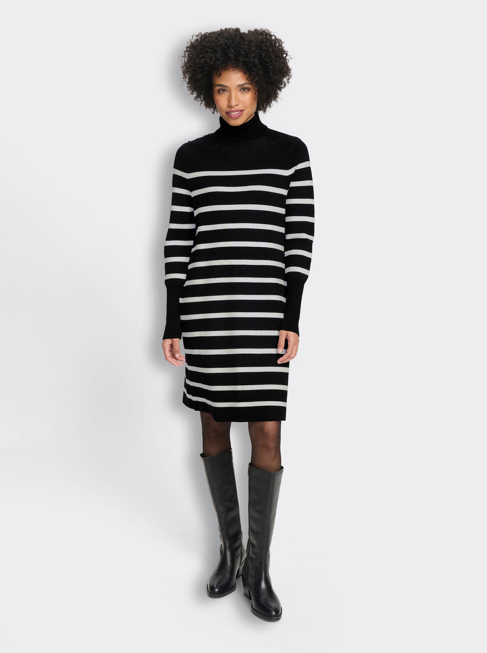 heine Strickkleid mit Ringelmuster - schwarz-ecru-gestreift