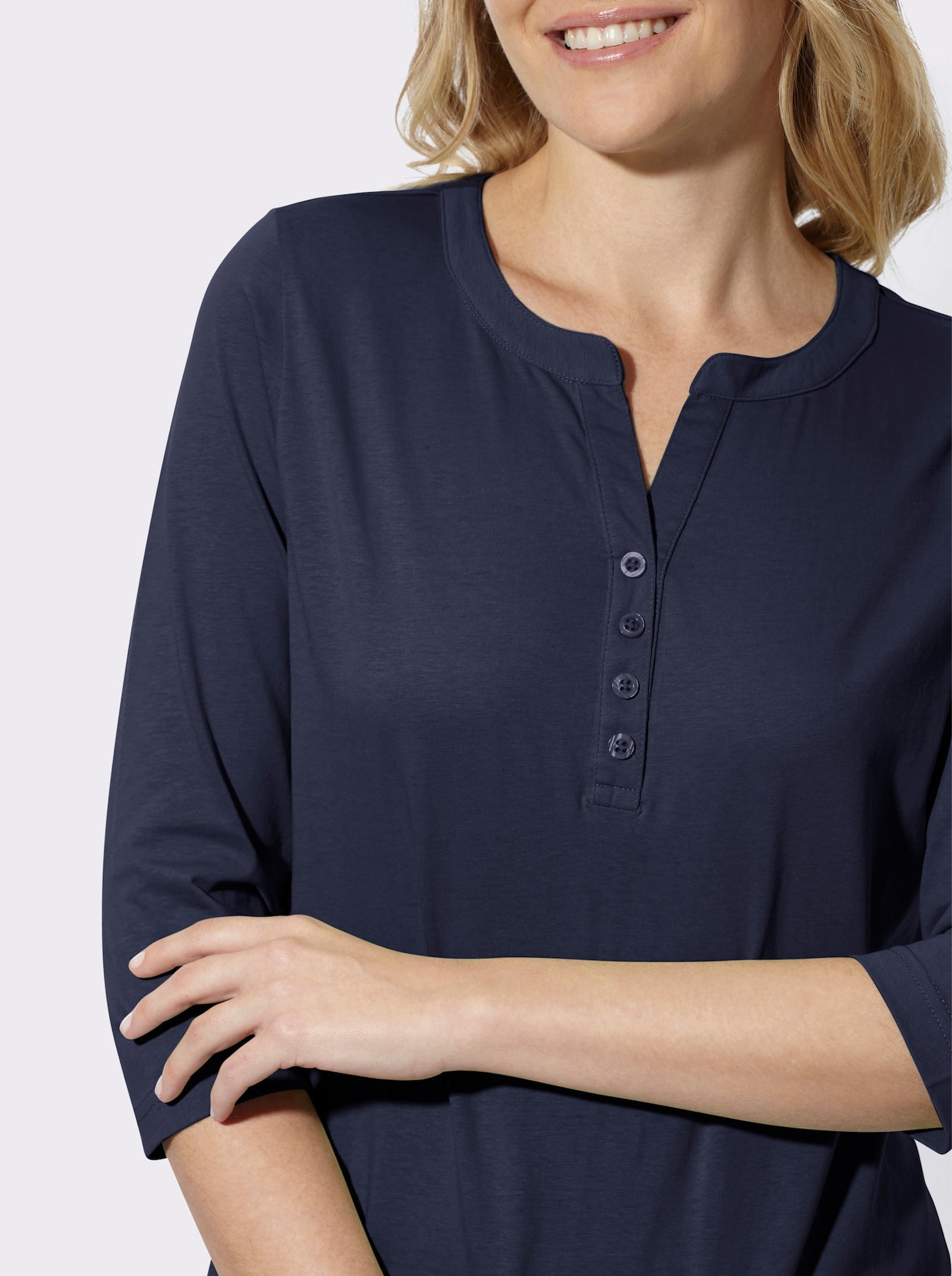 3/4-Arm-Shirt mit kurzer Knopfleiste - marine