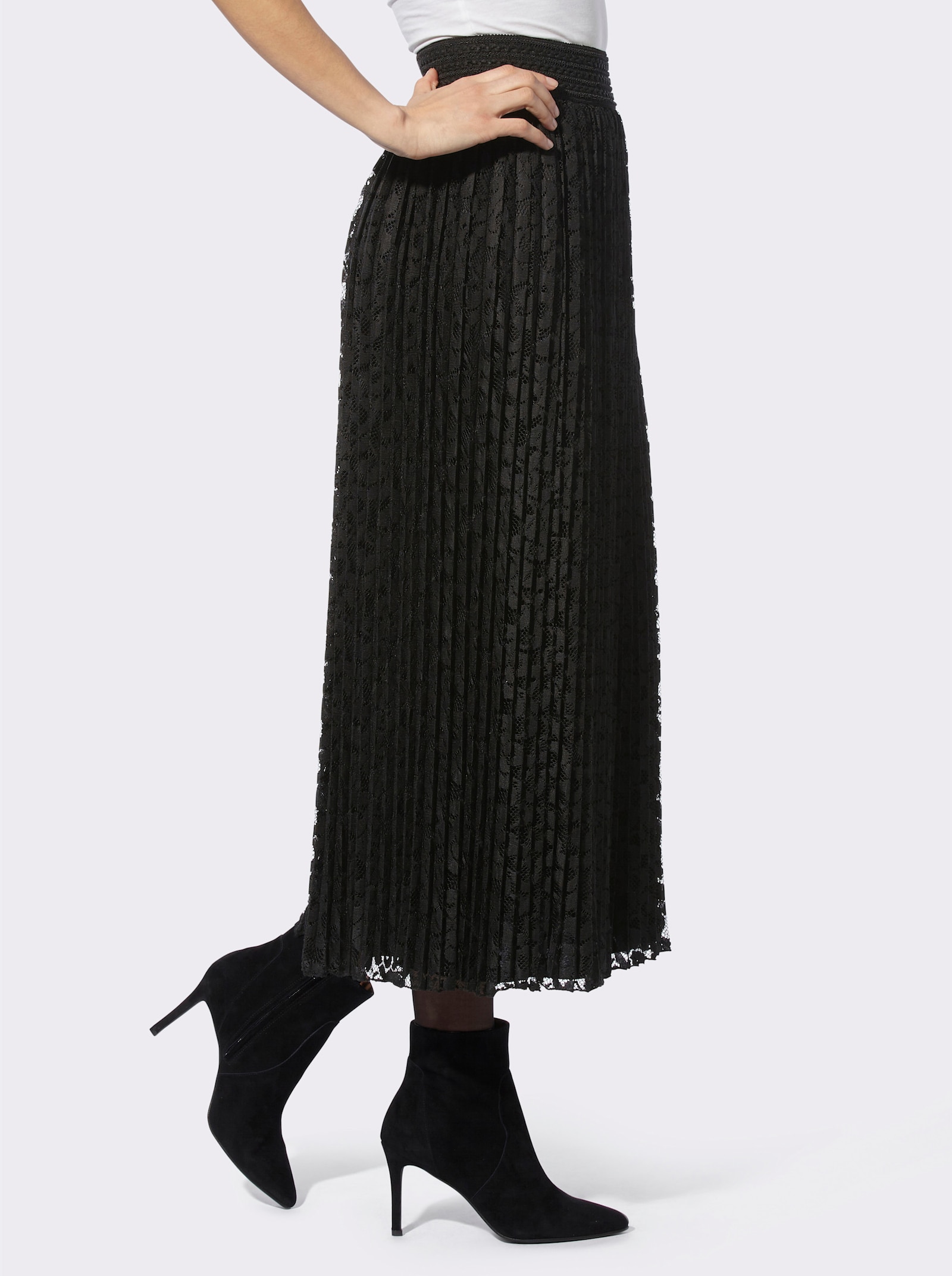 heine Plisseerock mit transparenter Spitze - schwarz
