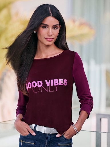 heine Langarmshirt mit Foliendruck - burgund-hellrosé