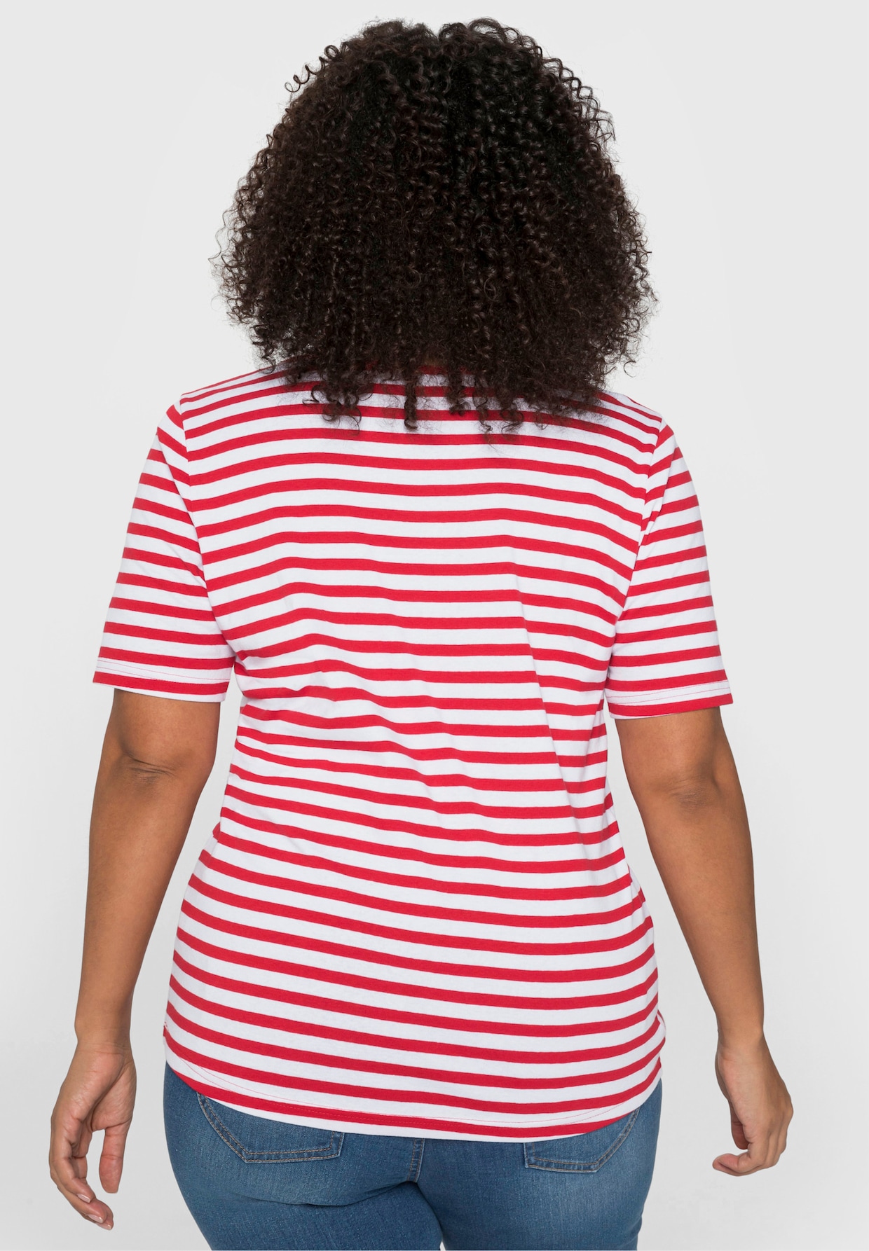 sheego Gestreept shirt - klaproosrood/wit