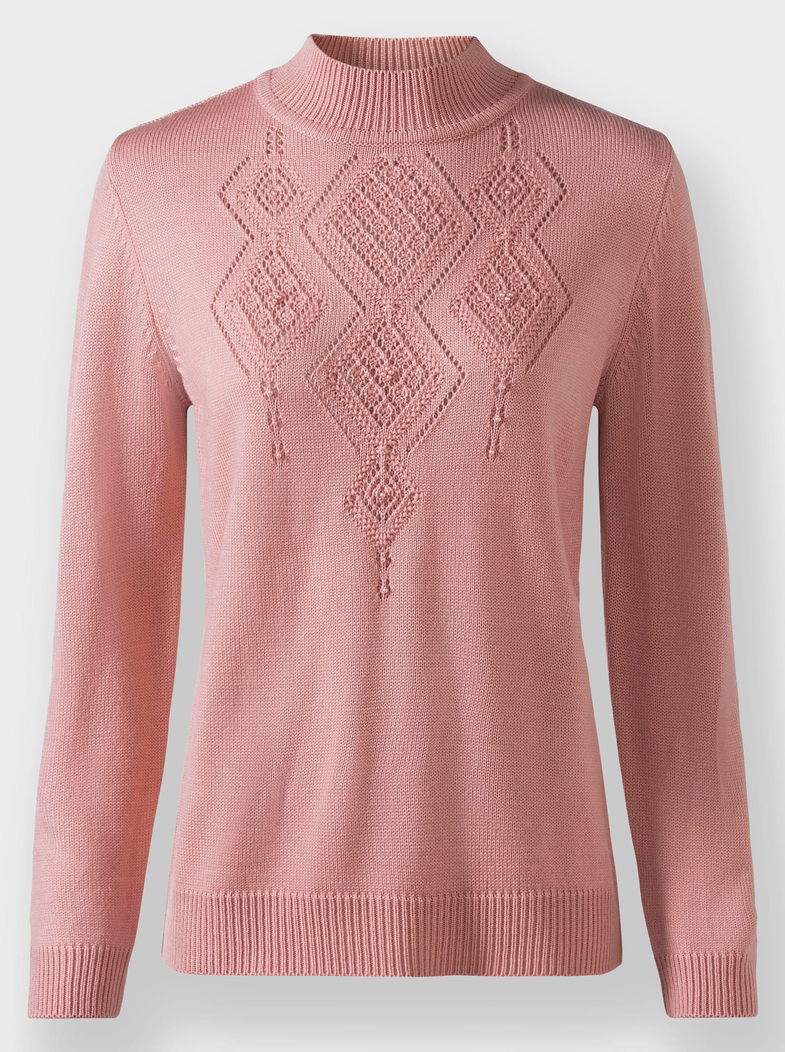 Stehkragenpullover mit Zierperlen - rosenquarz