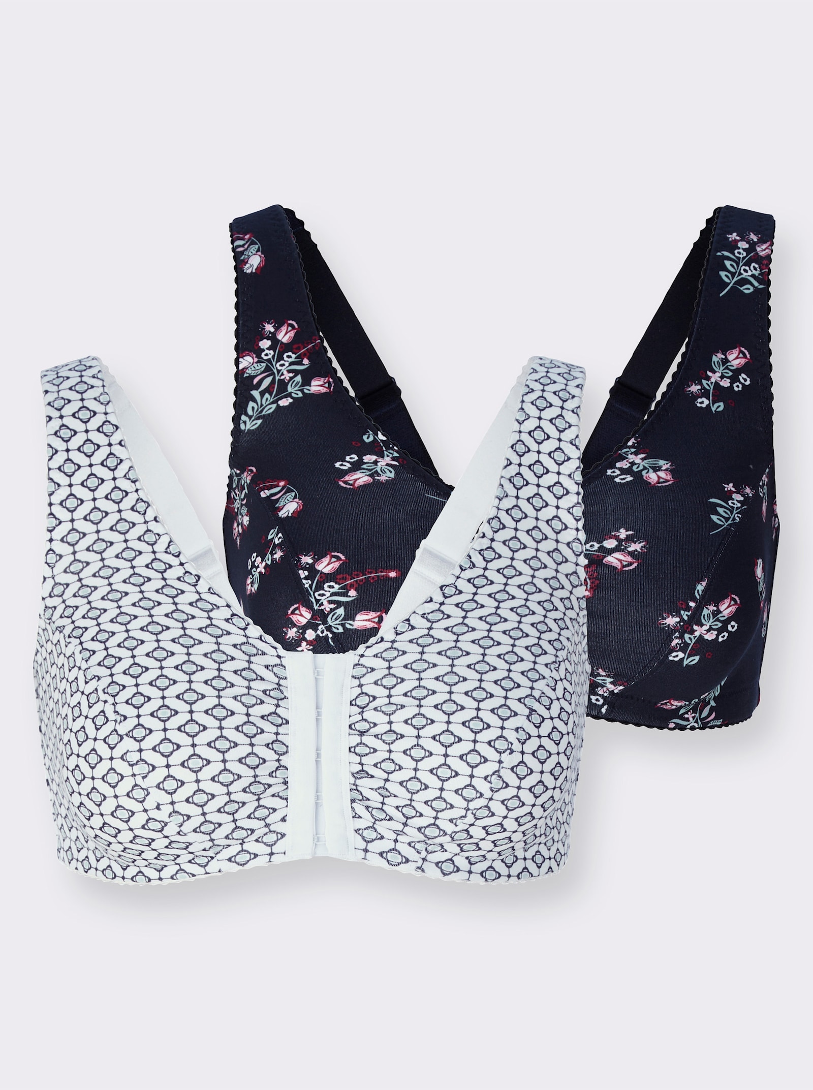 Avlastande BH utan bygel i dubbelpack - marin-med tryck + kalkmint-med tryck